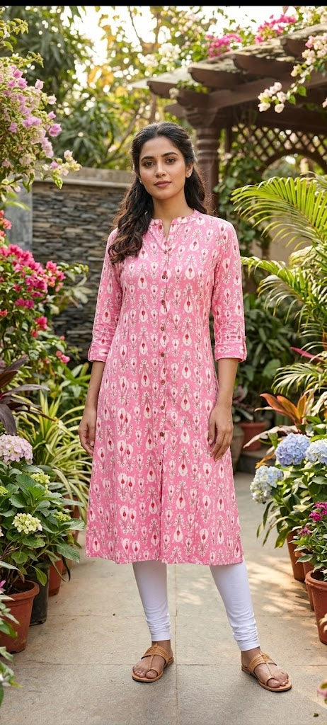 Printed Floral Manderian collar Aline Only Kurti With Pockets 15697