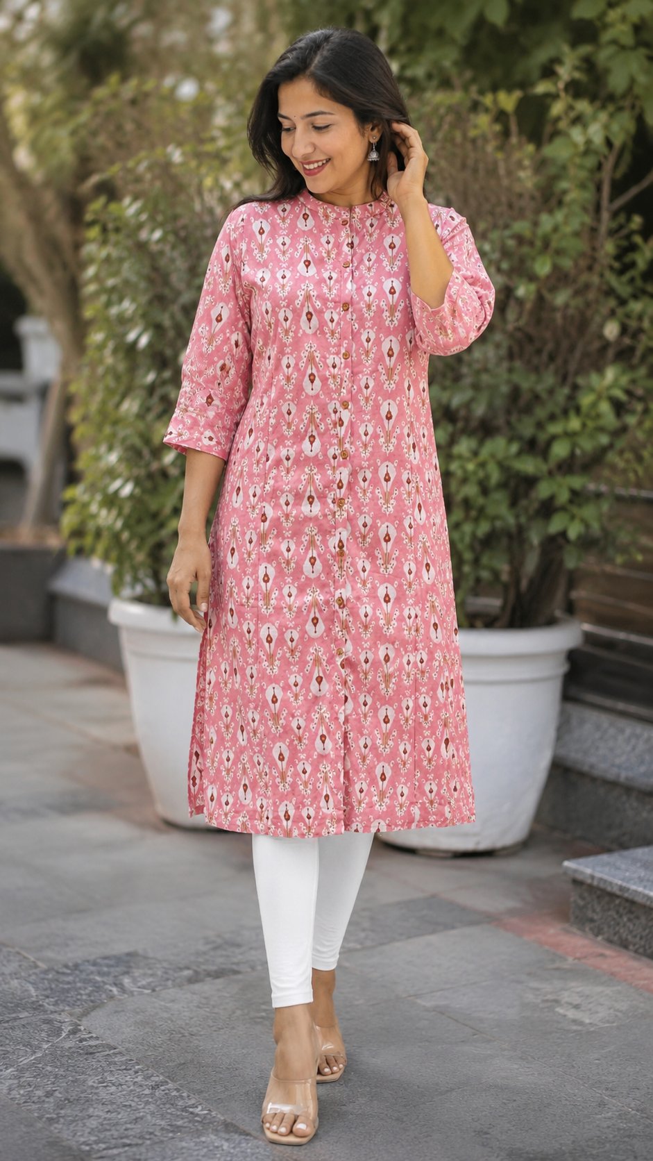 Printed Floral Manderian collar Aline Only Kurti With Pockets 15697