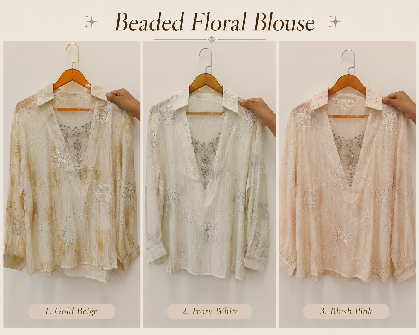 Pastel Embroidered Shirt with Netted Sparkle Stone Work Over Neck