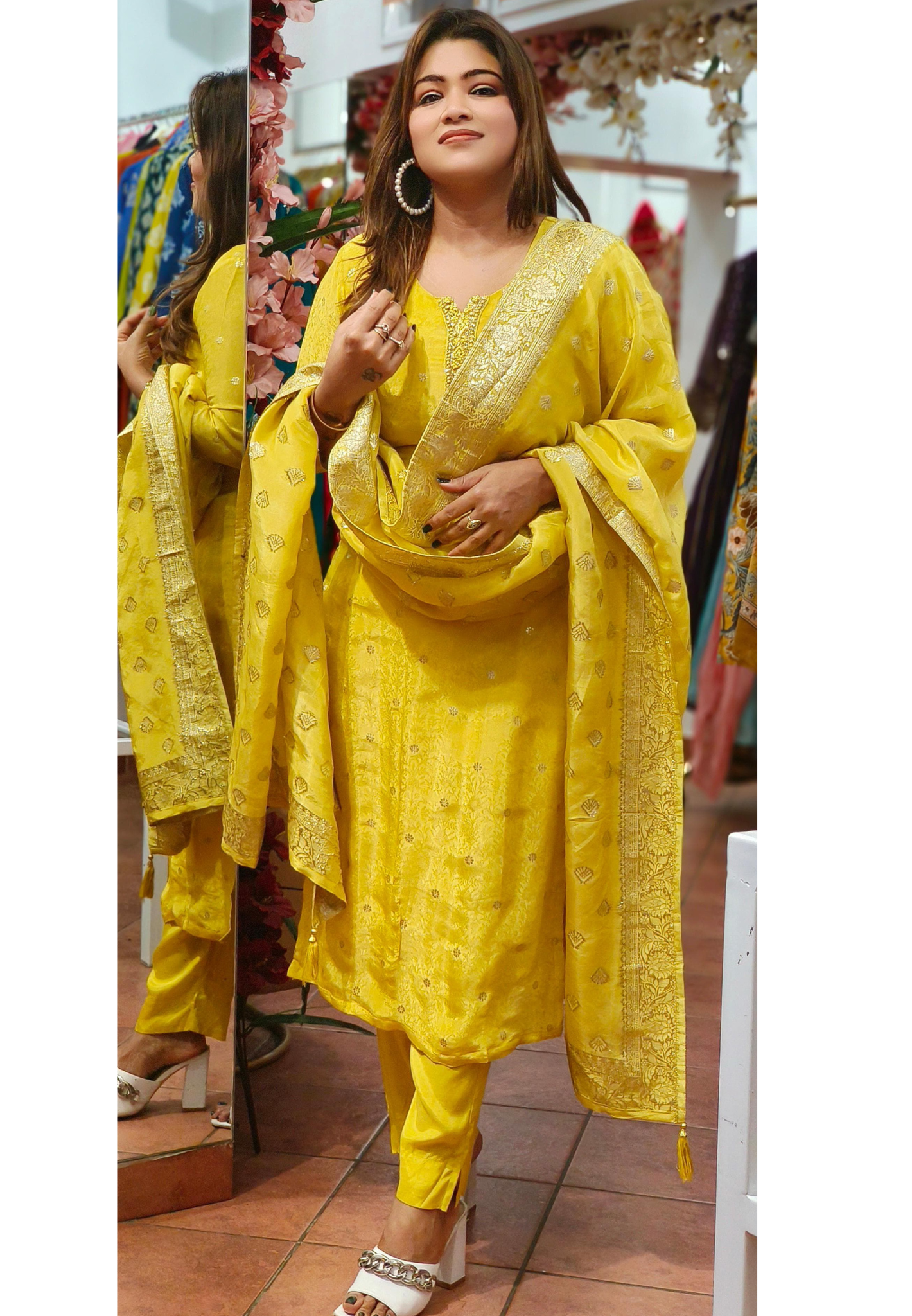 Party Wear Beautiful Silk Yellow Full Suit Set-06556