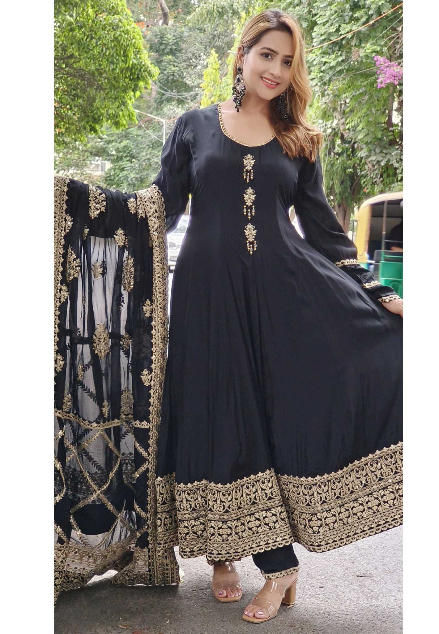 Floor length Beautiful Jari Work Flare Anarkali With Dupatta And Bottom DRYWASH-06818