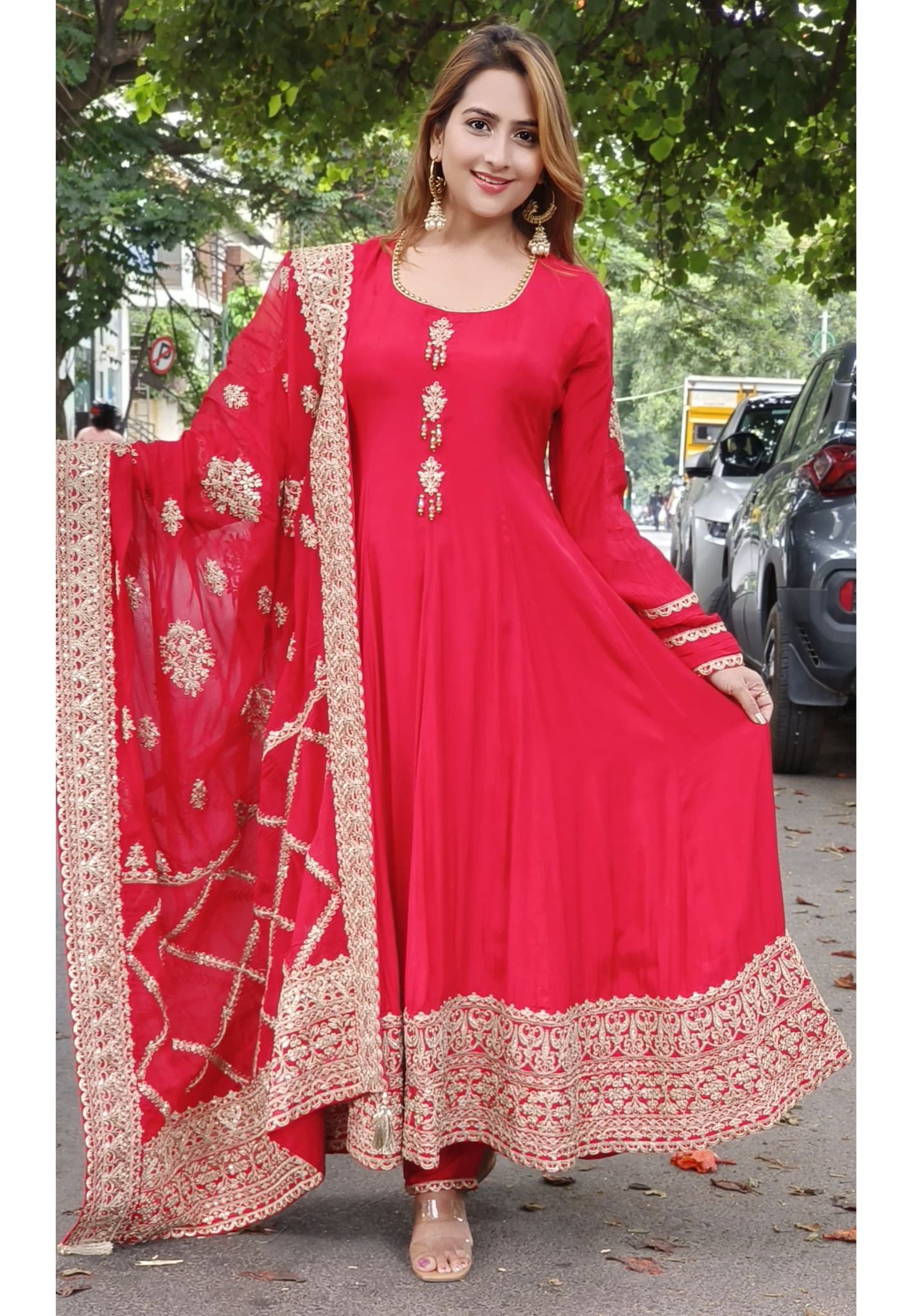 Floor length Beautiful Jari Work Flare Anarkali With Dupatta And Bottom DRYWASH-06818
