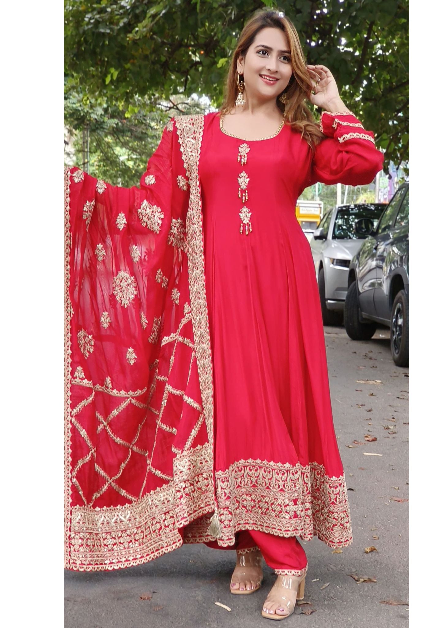 Floor length Beautiful Jari Work Flare Anarkali With Dupatta And Bottom DRYWASH-06818