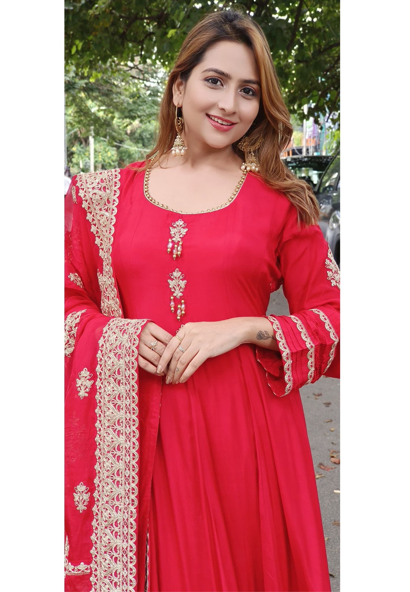 Floor length Beautiful Jari Work Flare Anarkali With Dupatta And Bottom DRYWASH-06818