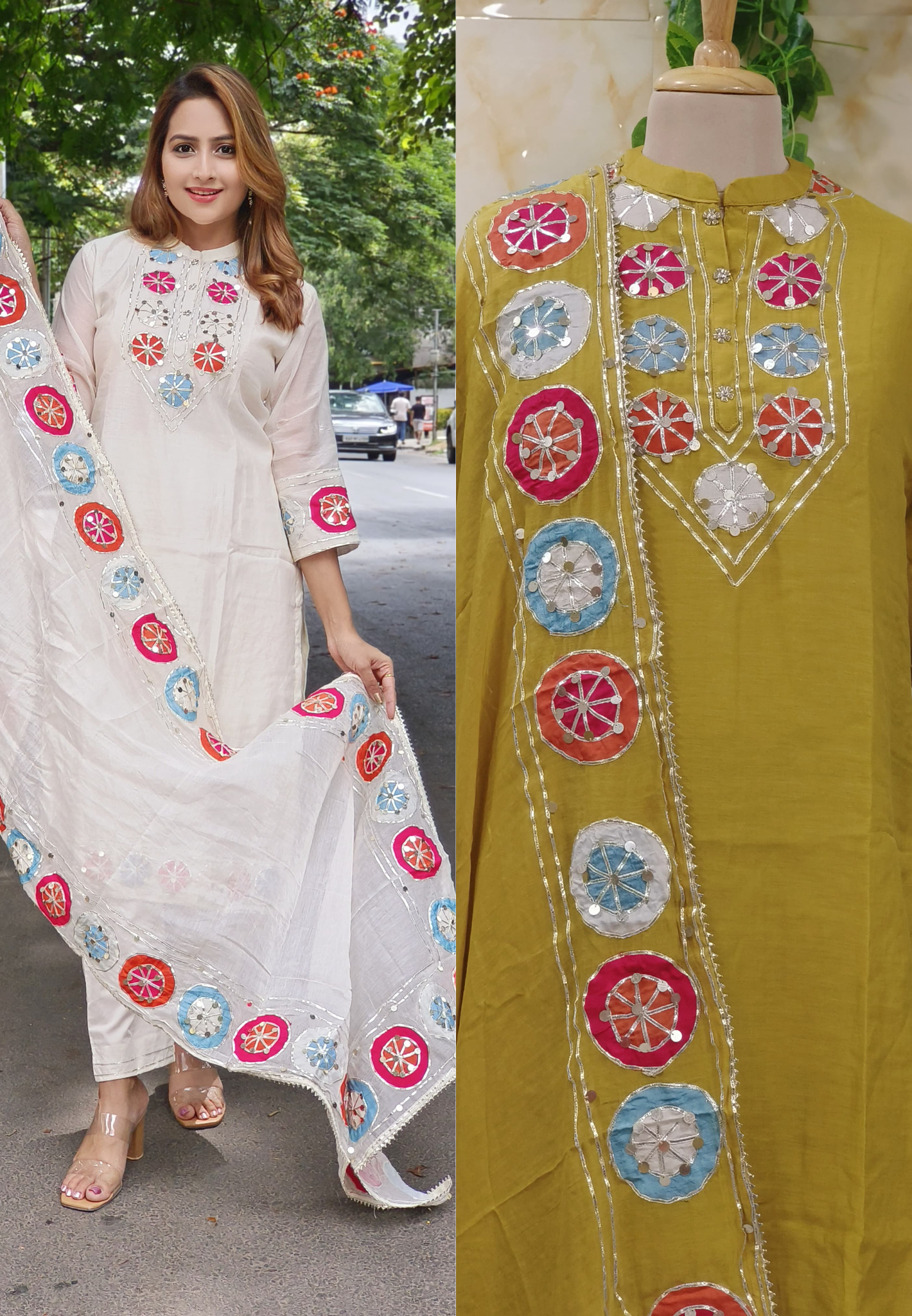 Pure Mul Chanderi Embroidered Full Suit Set