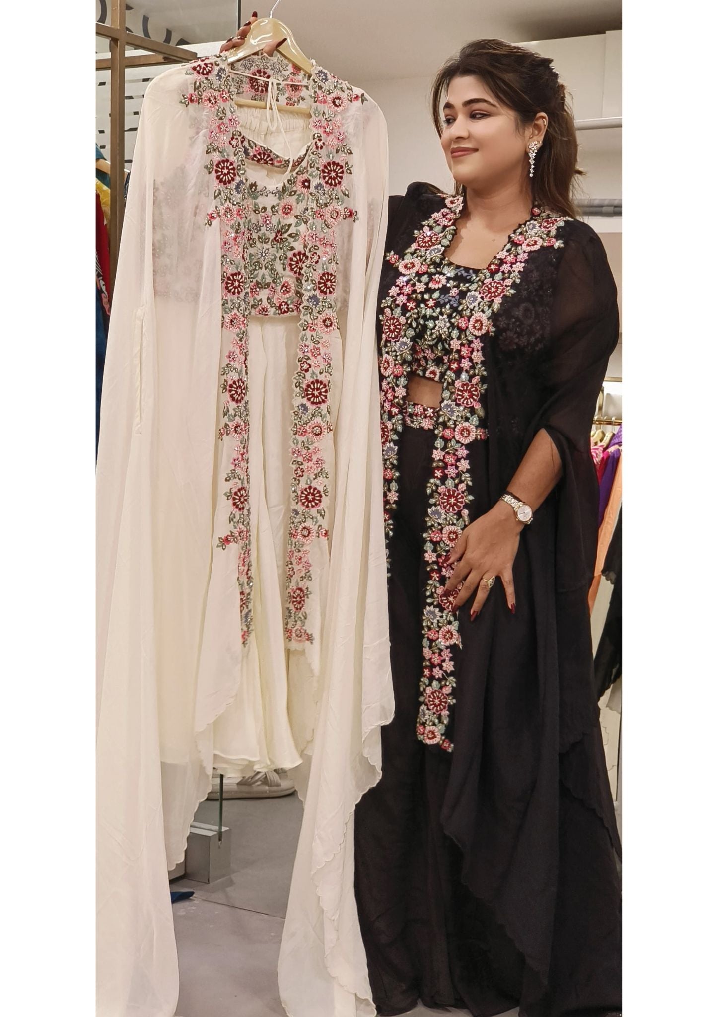 Designer Wear Heavy Embroidery Top And Skirt With Shrug Indo Western-DRYWASH-07421-22