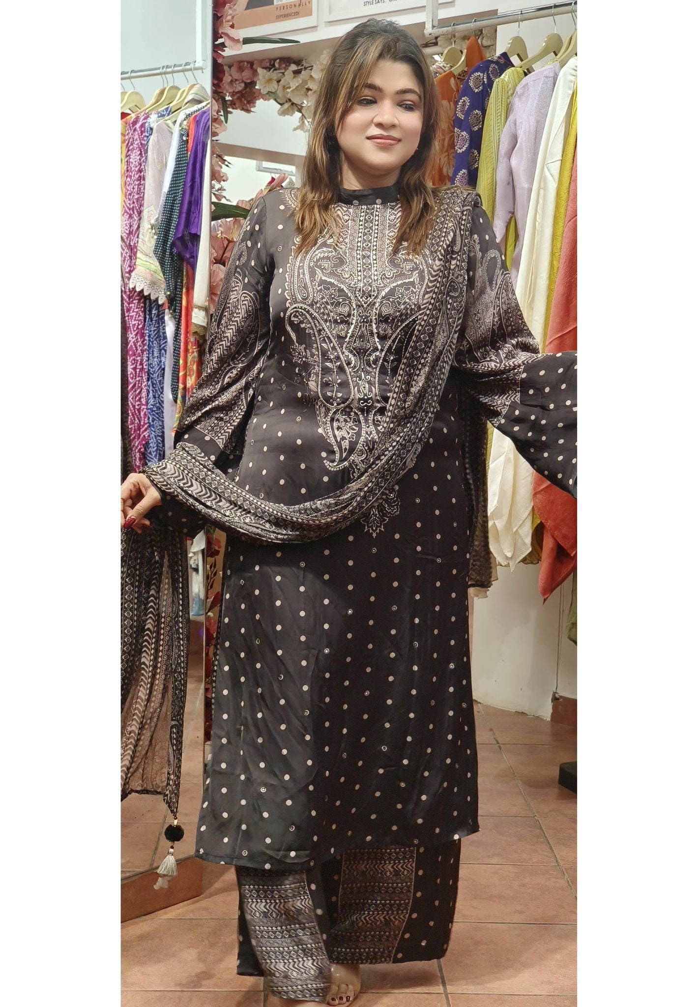 Pure crape Printed Cutdana Work Plazzo Full Set-07353