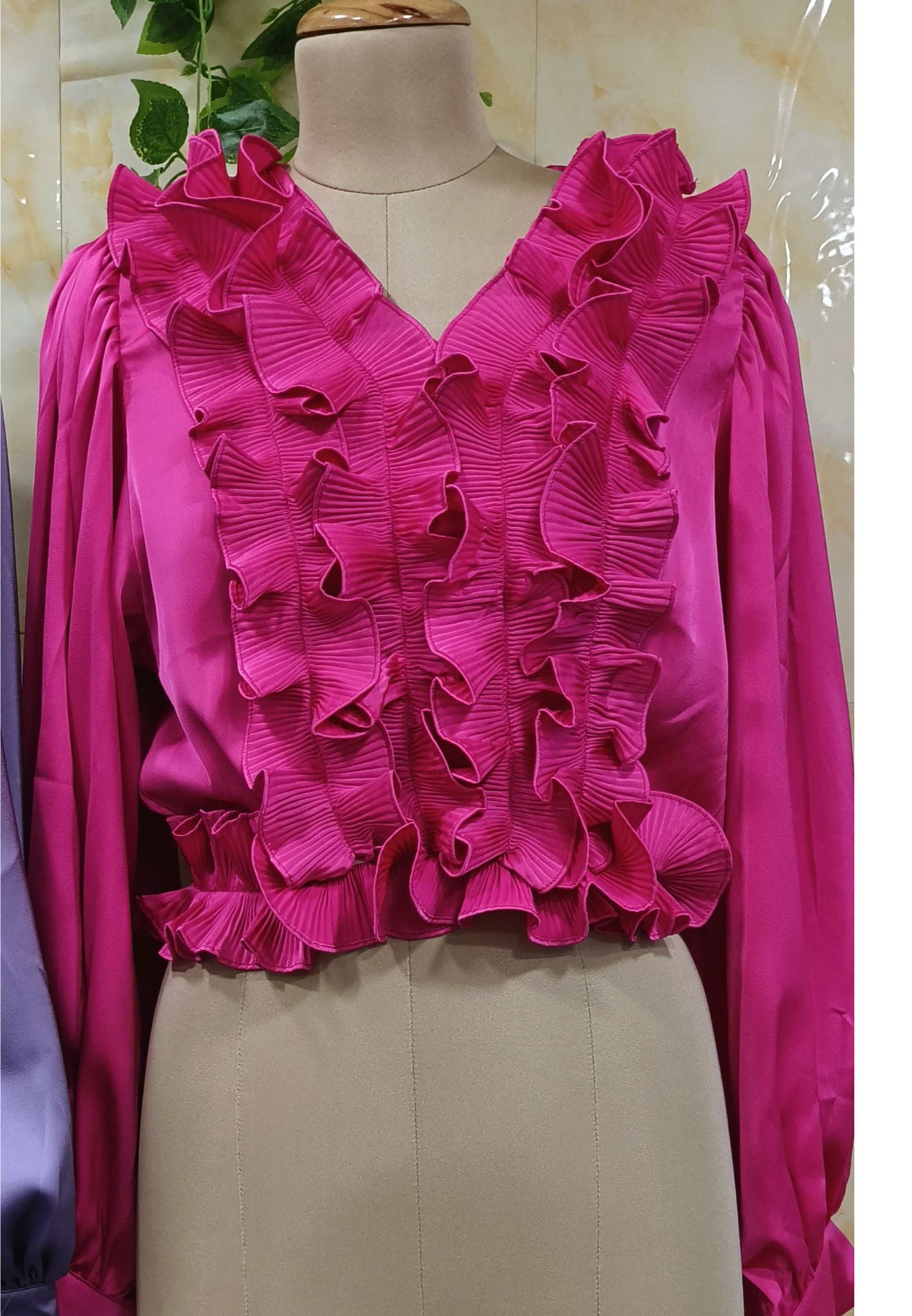 Victorian Cascade Ruffle V-Neck Top-