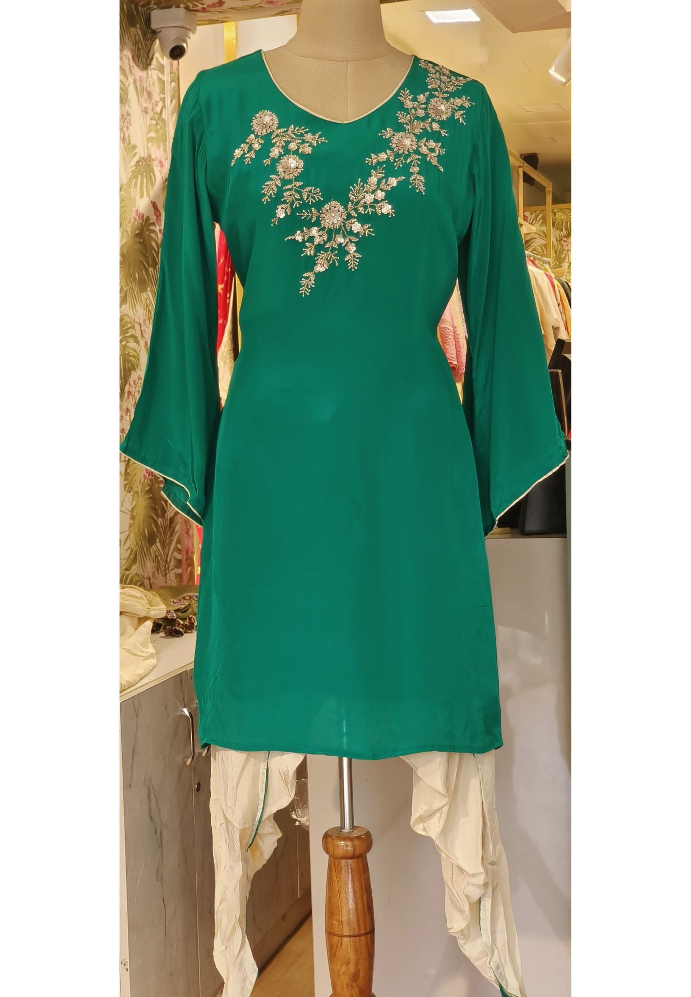 Stylish Indo western Pure Crepe Cut dana Work Kurta With Tulip Pant-DRYWASH