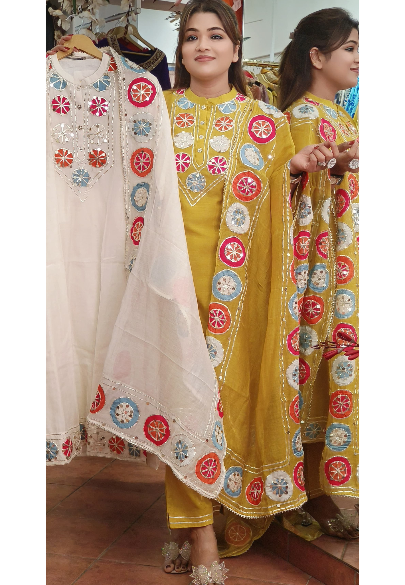 Pure Mul Chanderi Embroidered Full Suit Set