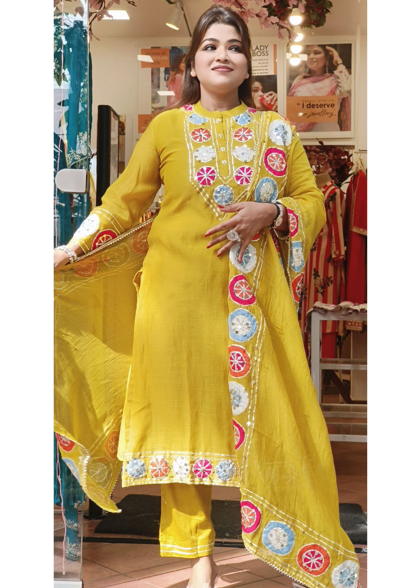 Pure Mul Chanderi Embroidered Full Suit Set