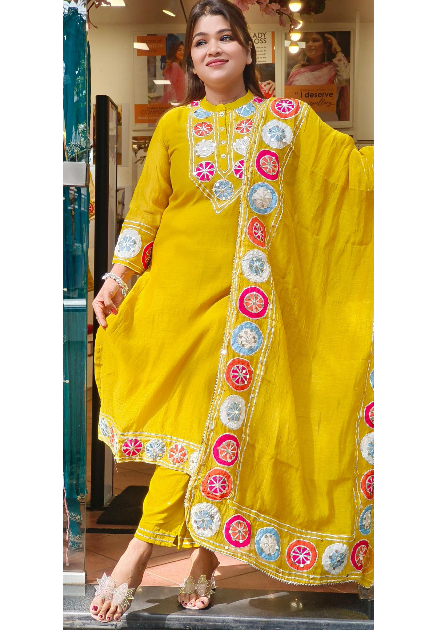 Pure Mul Chanderi Embroidered Full Suit Set