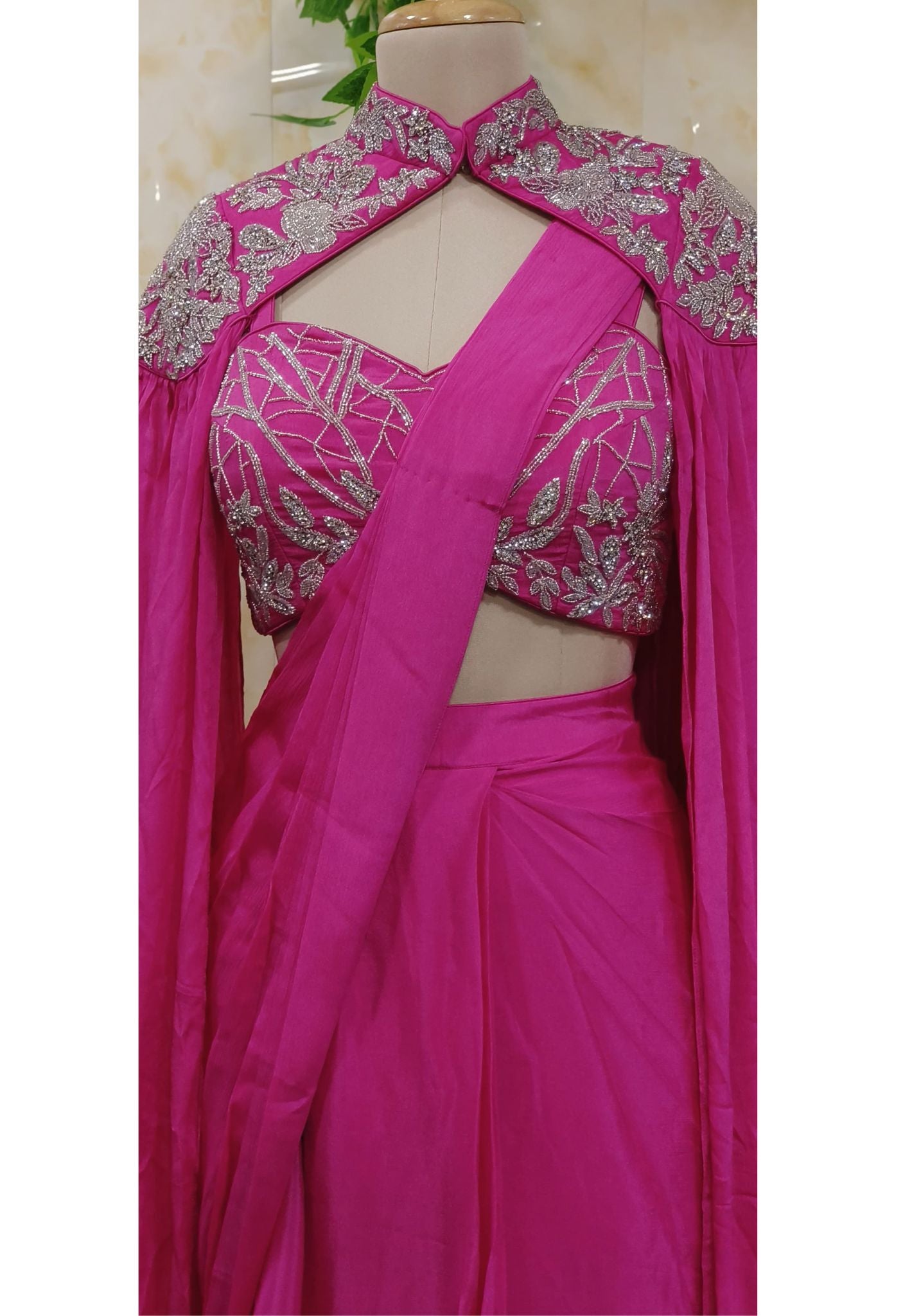 Heavy Cape Cutdana Embroidery Top With Skirt Drape Style DRY WASH-DRY WASH-ONLY ON ORDERS DISPATCHING AFTER 30 DAYS