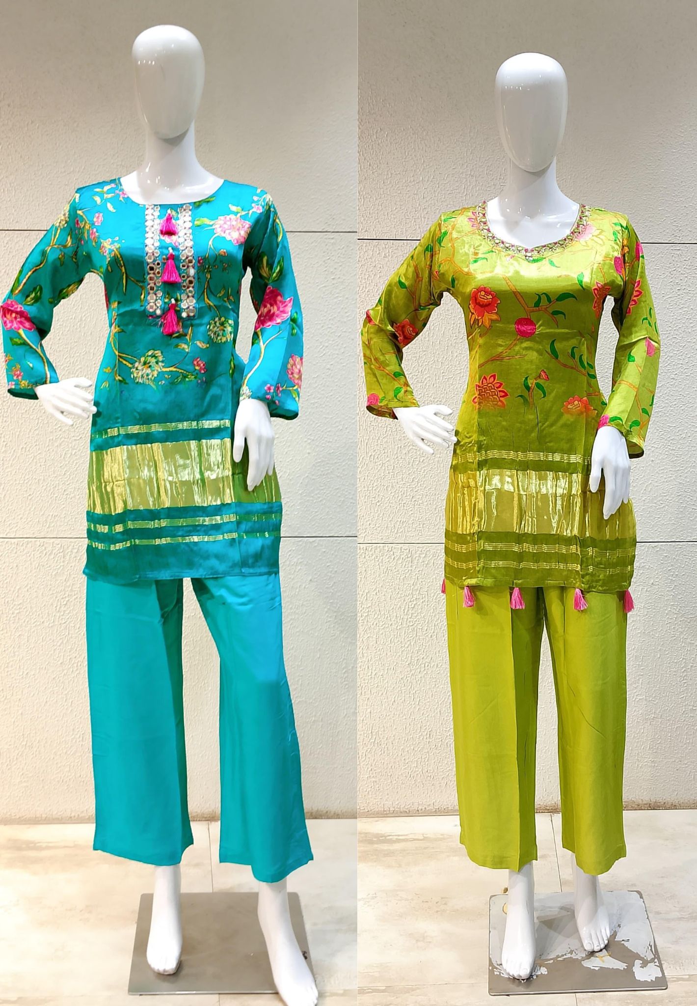 Pure Gajji Silk Floral Print Kurta With Pant