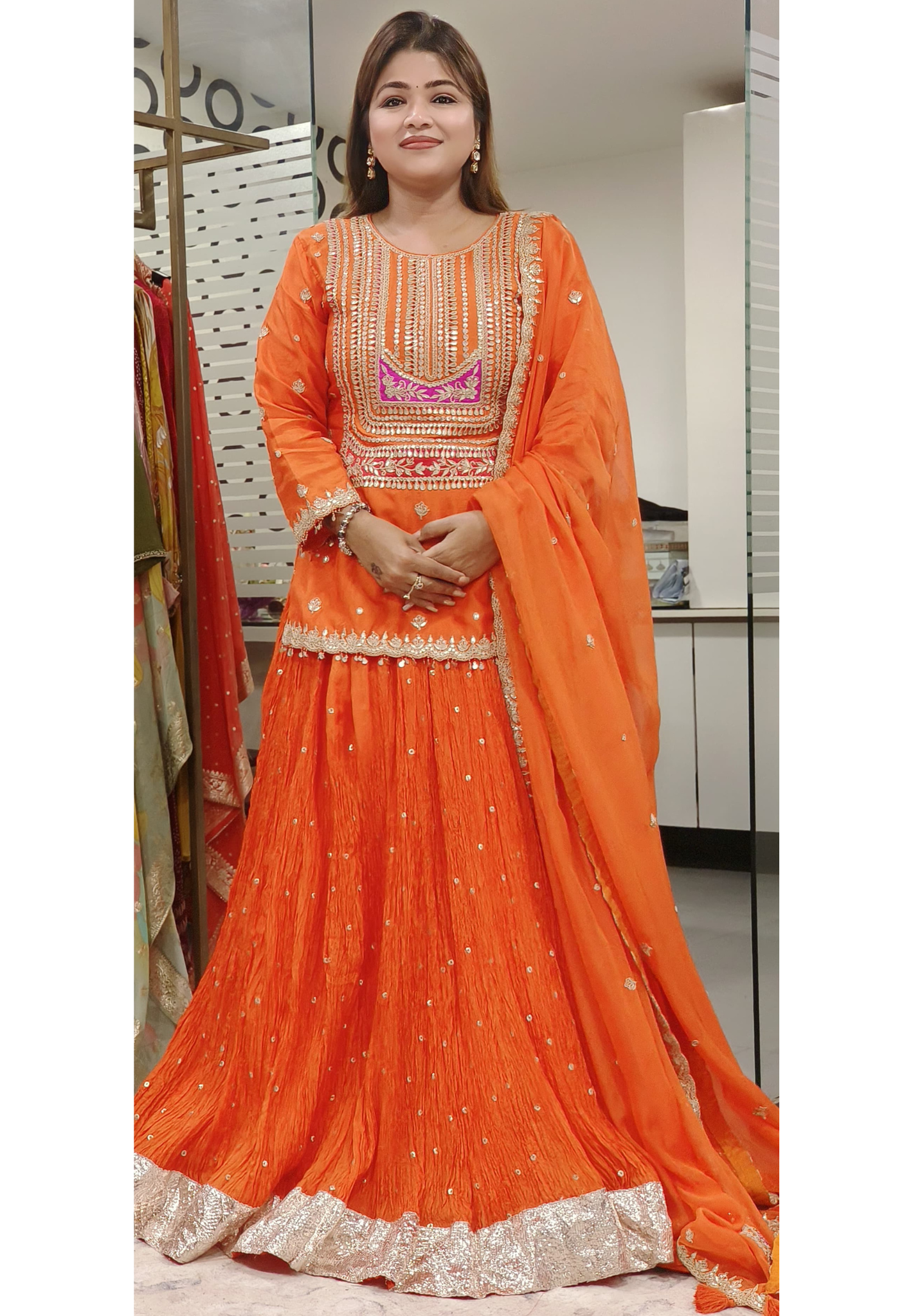 Beautiful Gotapatti And Zardosi Embroidery Blouse And Lehanga With Organza Dupatta- DRYWASHONLY -(Dispatching After 20Days)