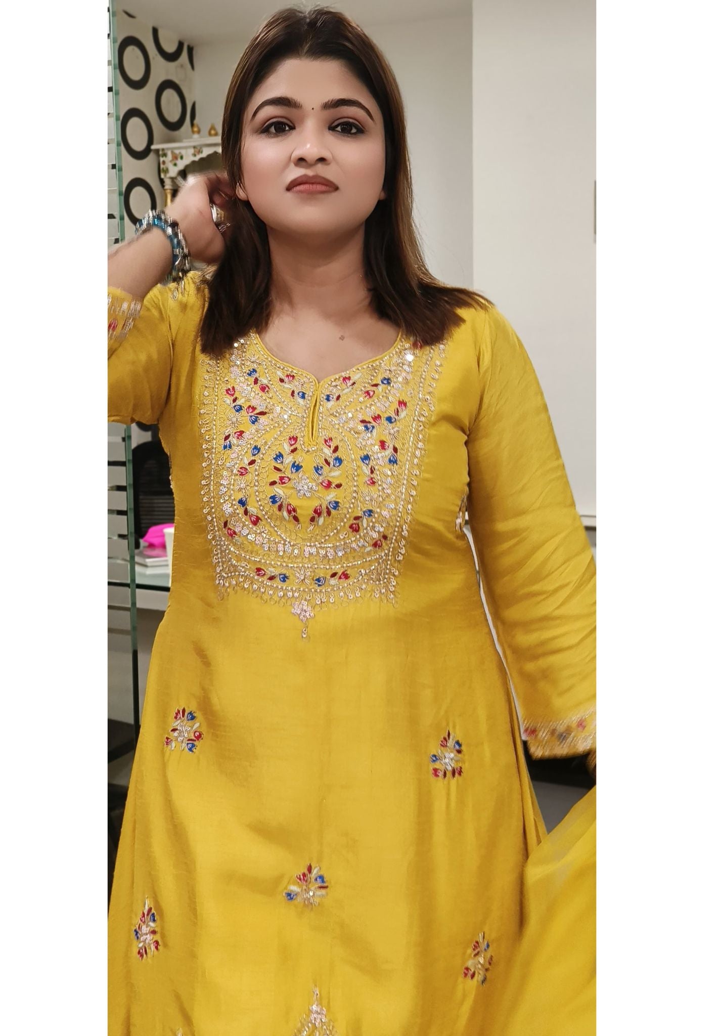 Beautiful Zardozi And pearl Embroidered High And Low Kurta And Pant With Dupatta-08076