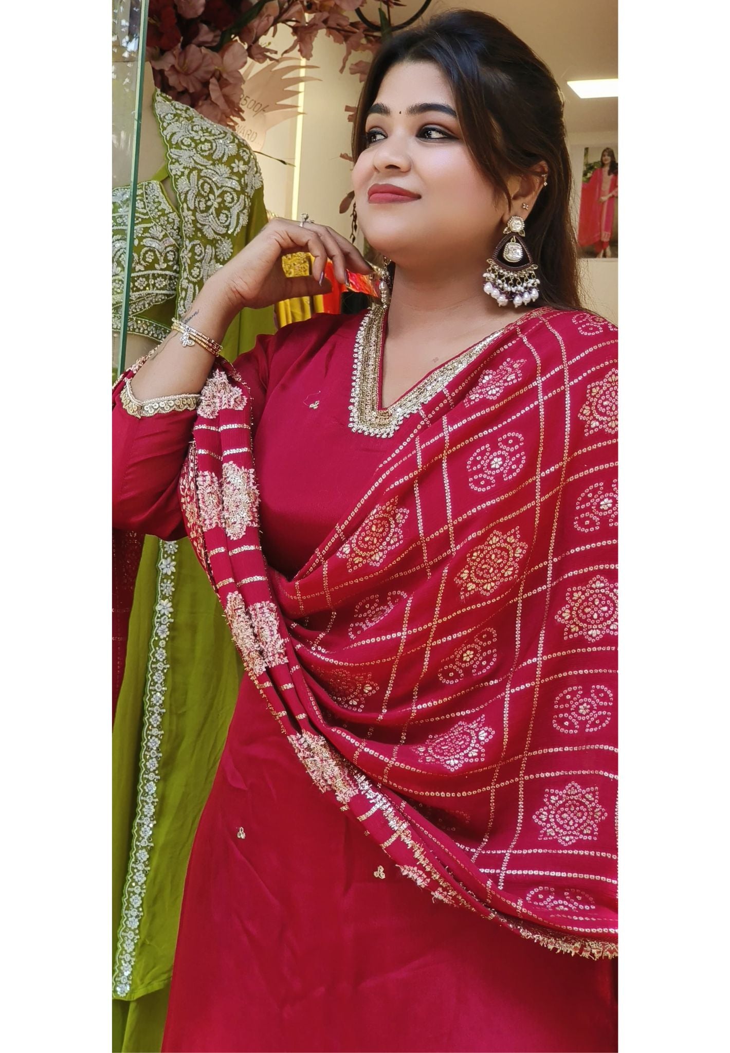 Beautiful Silk Neck Embroidery Aline Full Set-8153