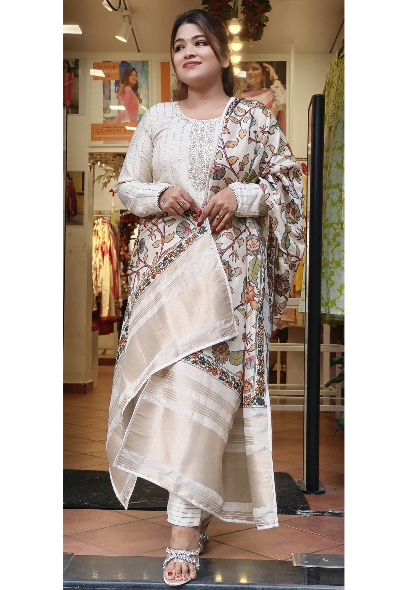Elegant Embroidered Silk Kurta Pant With Printed Dupatta-