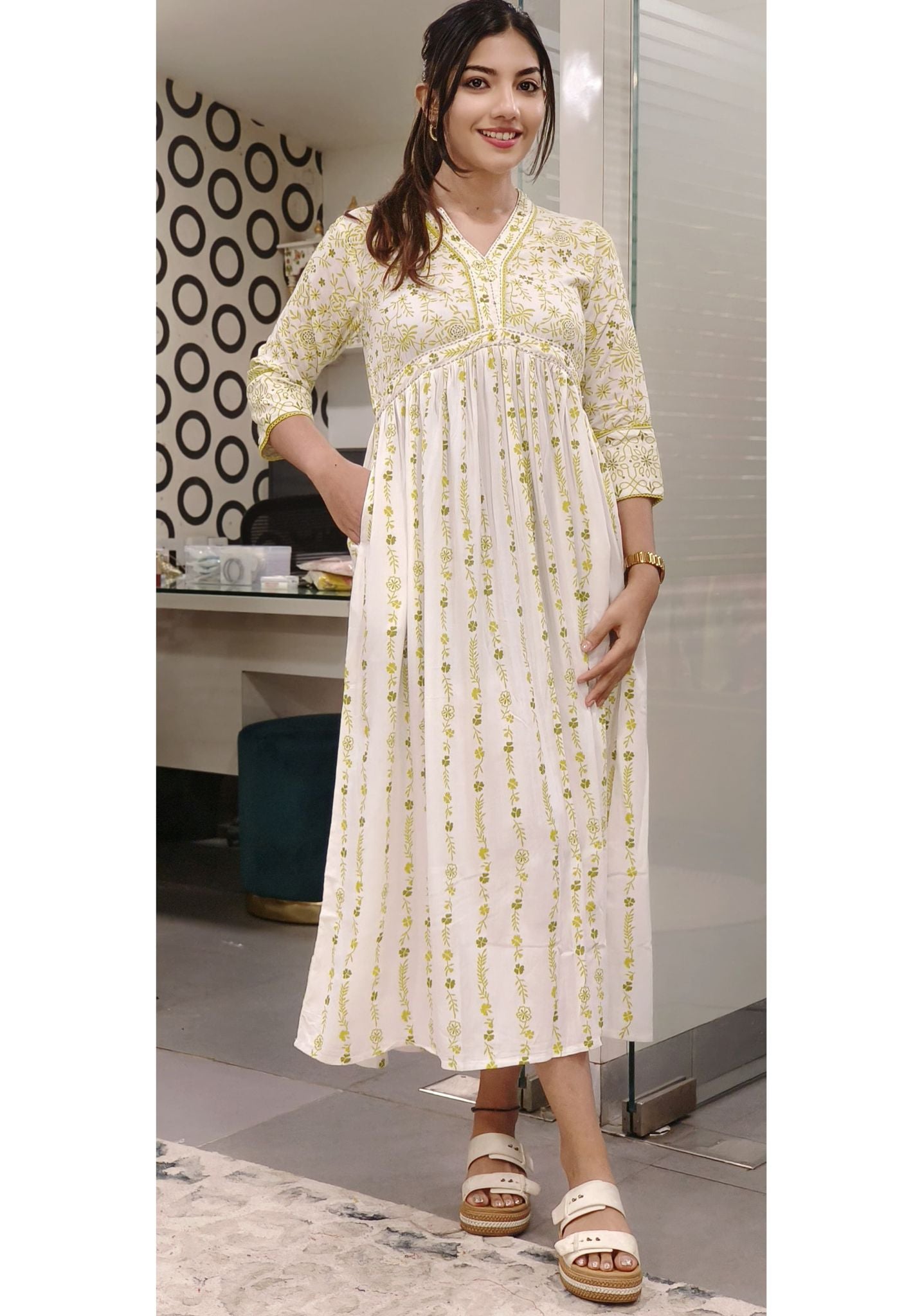 Exquisite Printed Cotton Aliya Cut Frock with Flowy Design and Modern Silhouette-08766