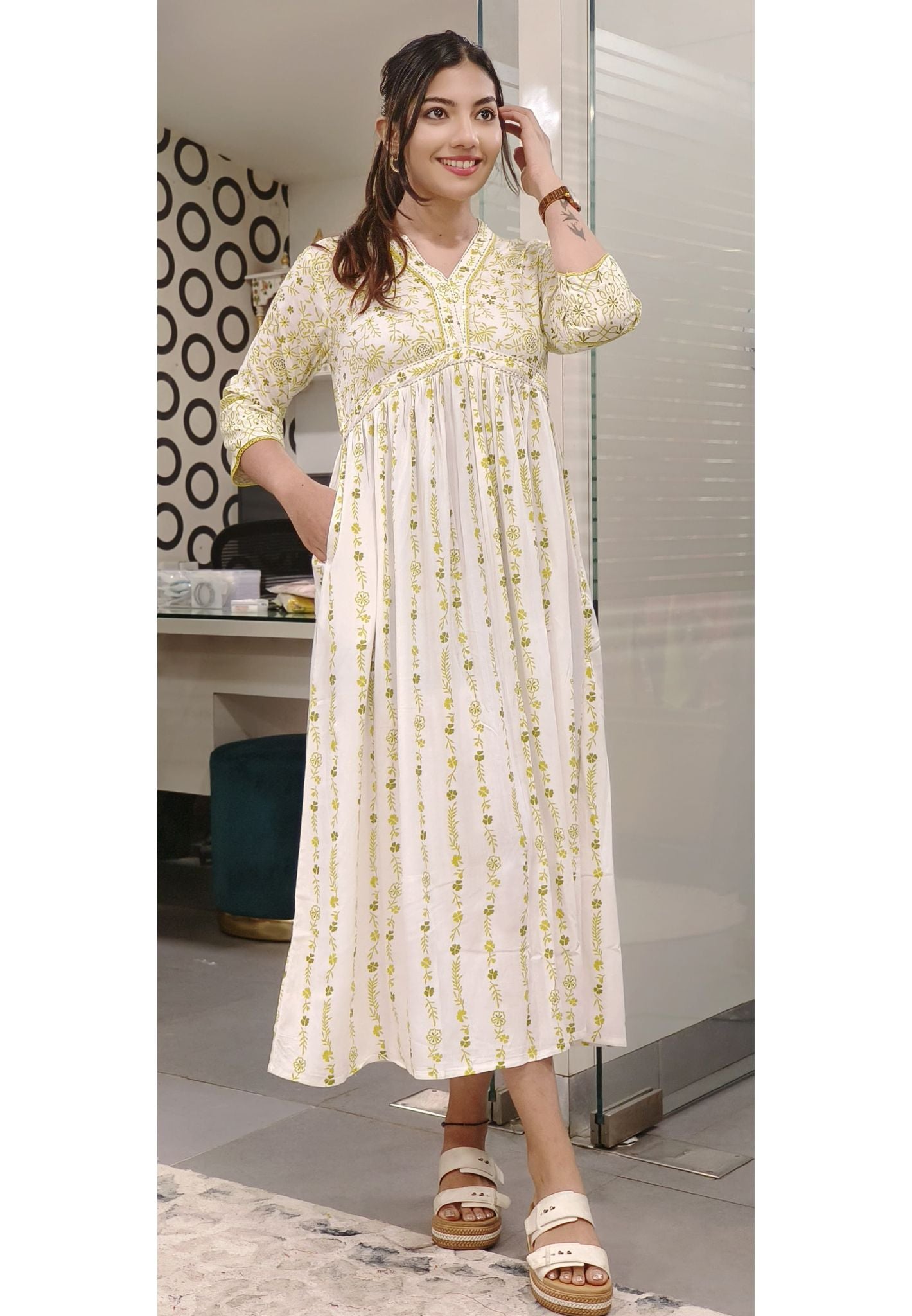 Exquisite Printed Cotton Aliya Cut Frock with Flowy Design and Modern Silhouette-08766