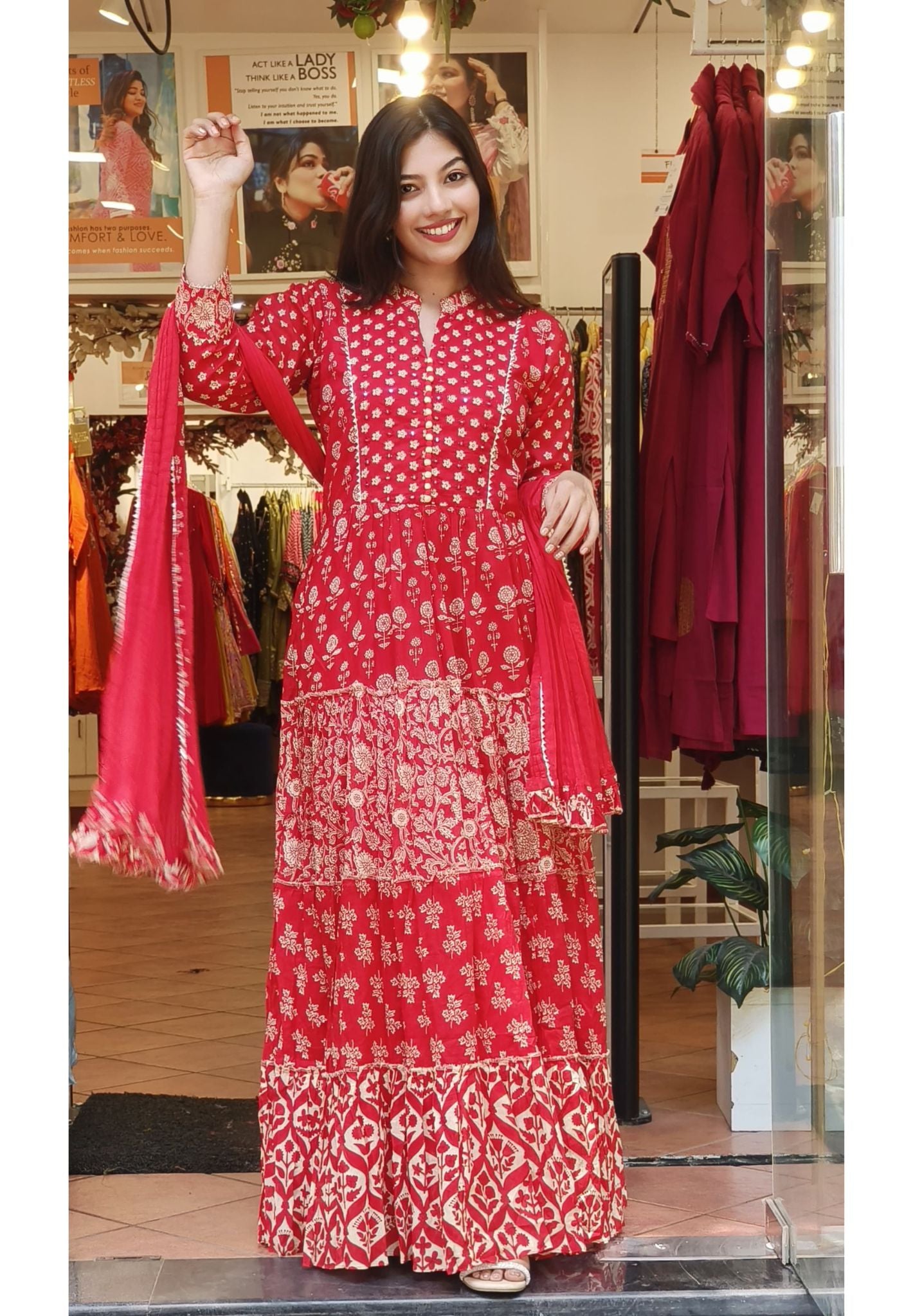 Pure Mul Cotton Floral Printed Floor Length Printed Gown