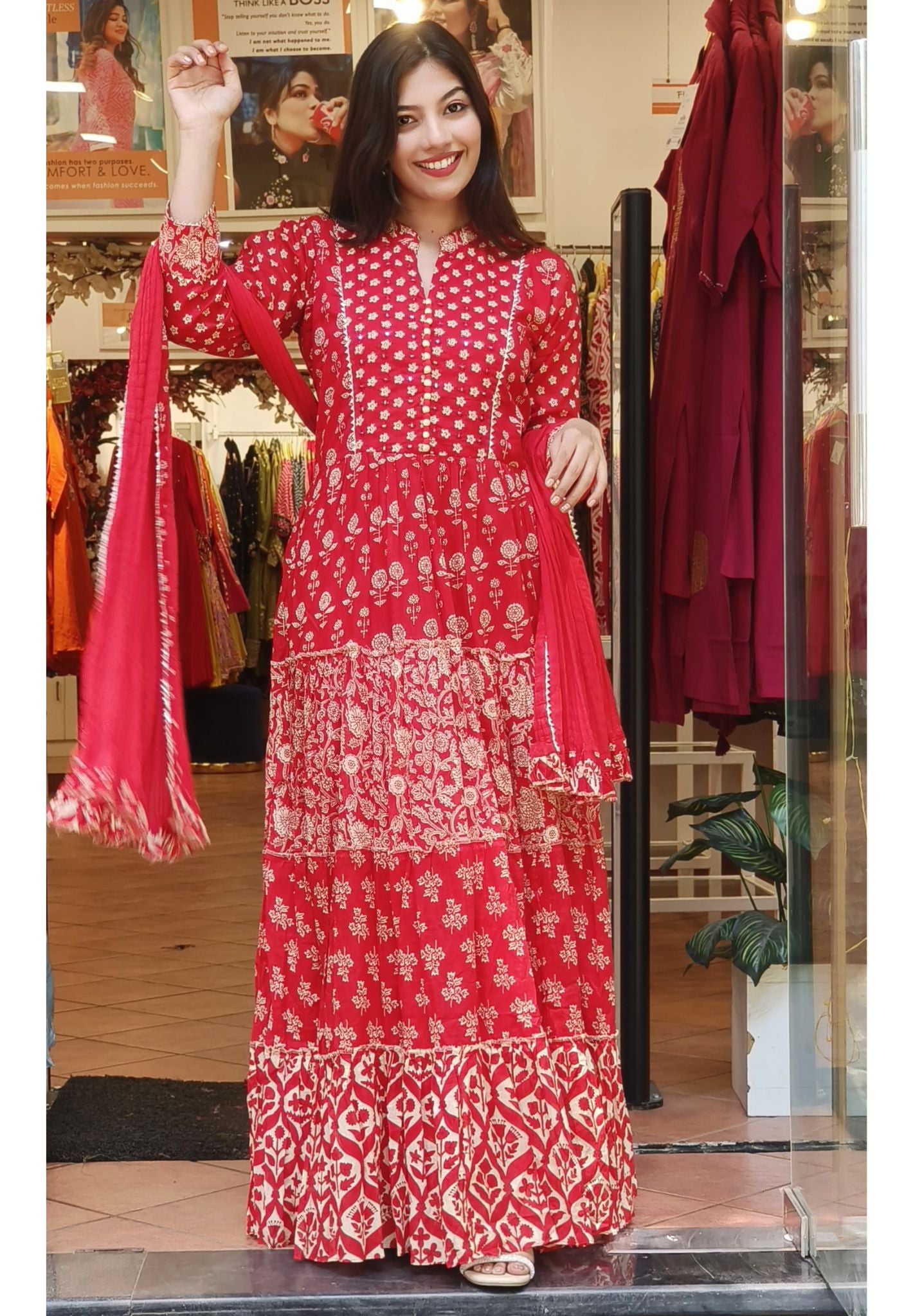 Pure Mul Cotton Floral Printed Floor Length Printed Gown