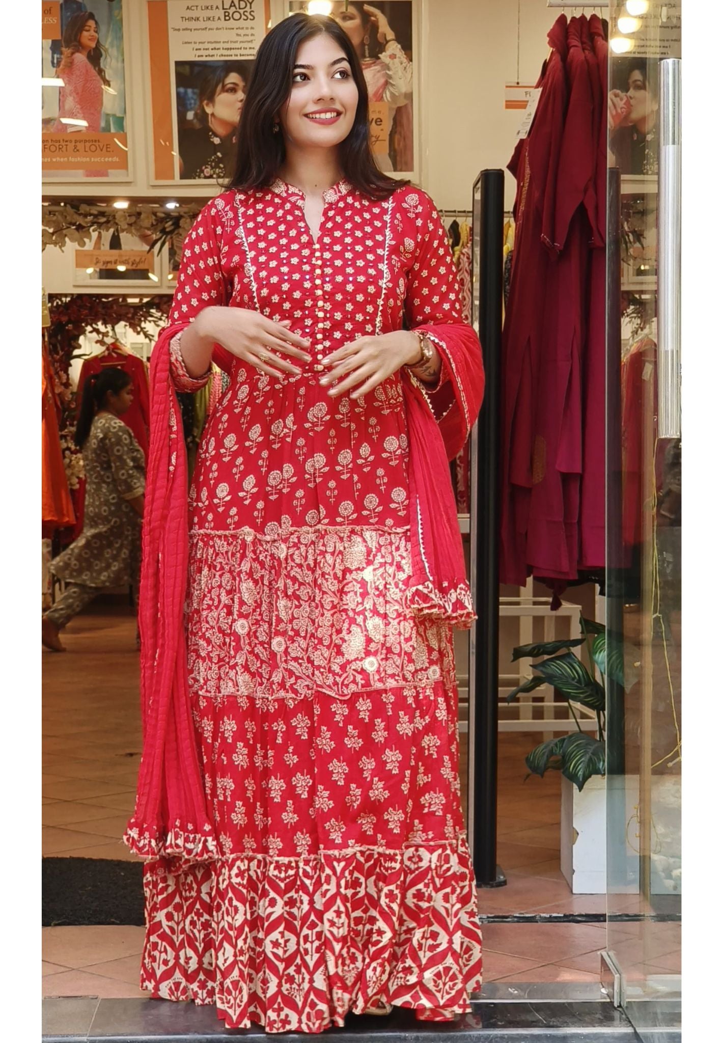 Pure Mul Cotton Floral Printed Floor Length Printed Gown