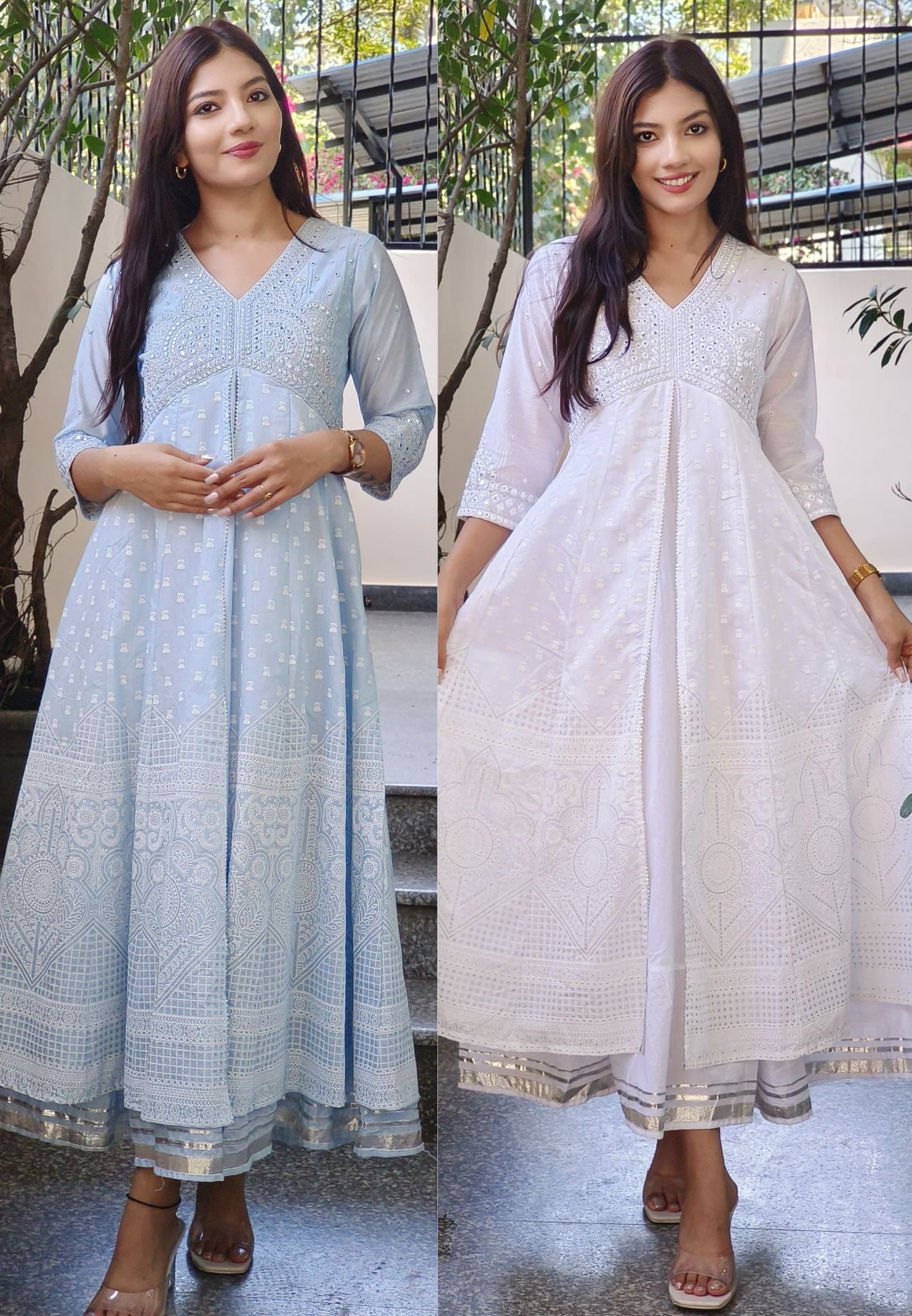 Elegant Foil Mirror Cotton Anarkali Kurti Gown