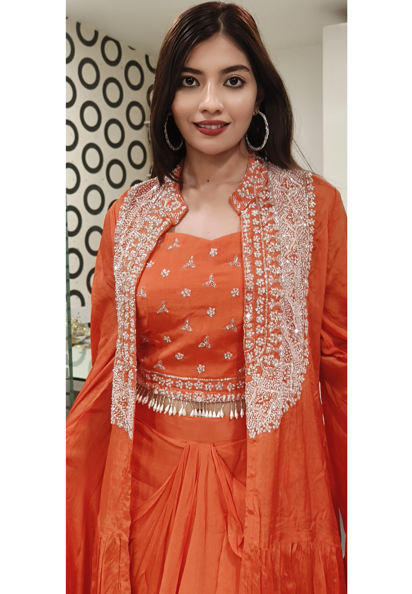 Designer Chinon Cut dana Embroidered Indowestern Crop top with Skirt And Shrug-09013,09014,09015