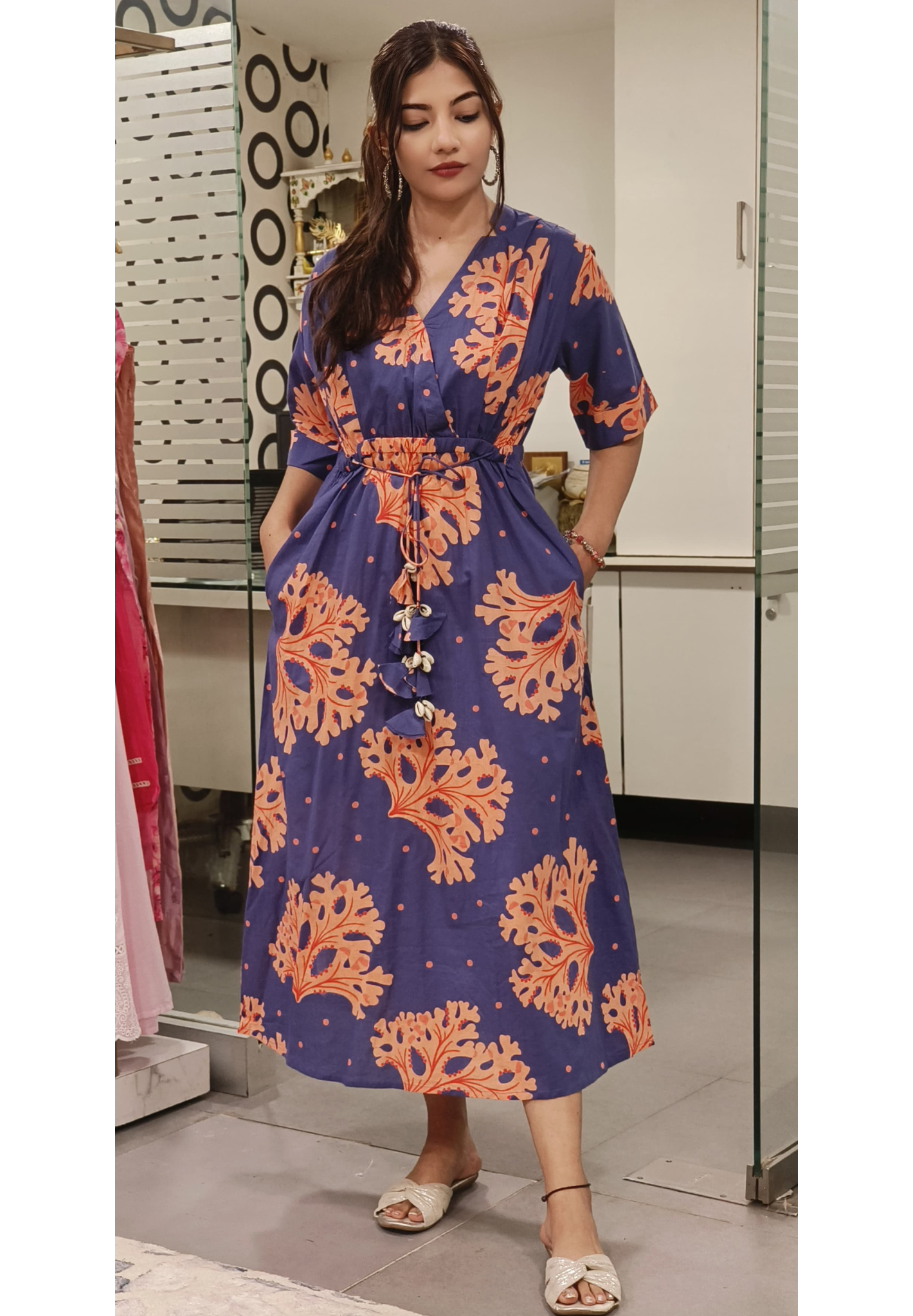 Stylish Summer Floral Print With Adjustable Srting Frock-09112