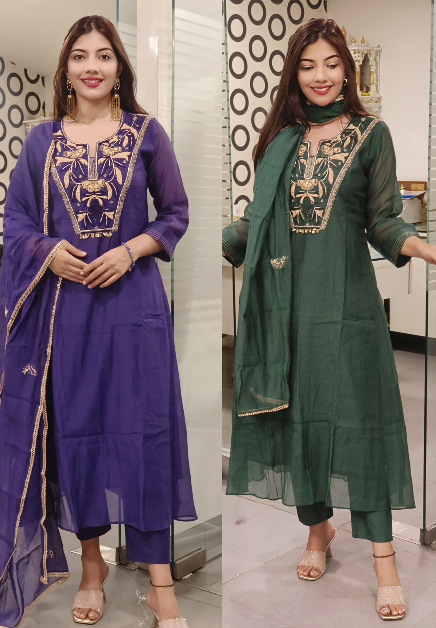 Royal Zardosi Embroidered A-Line Mul Chanderi Cotton Full Suit Set