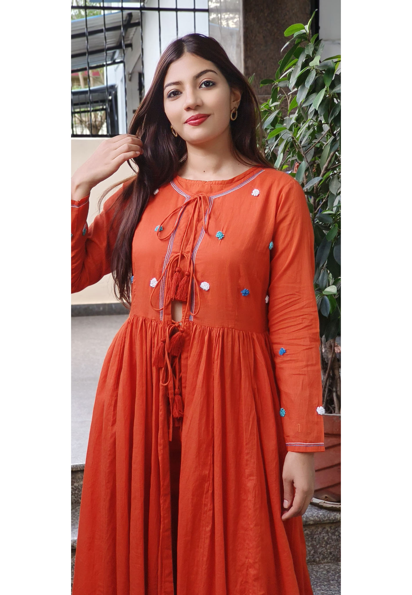 Rustic Charm – Pure Cotton Kurta Pant Set with Pom Pom Detailing & Stylish Layers 09159