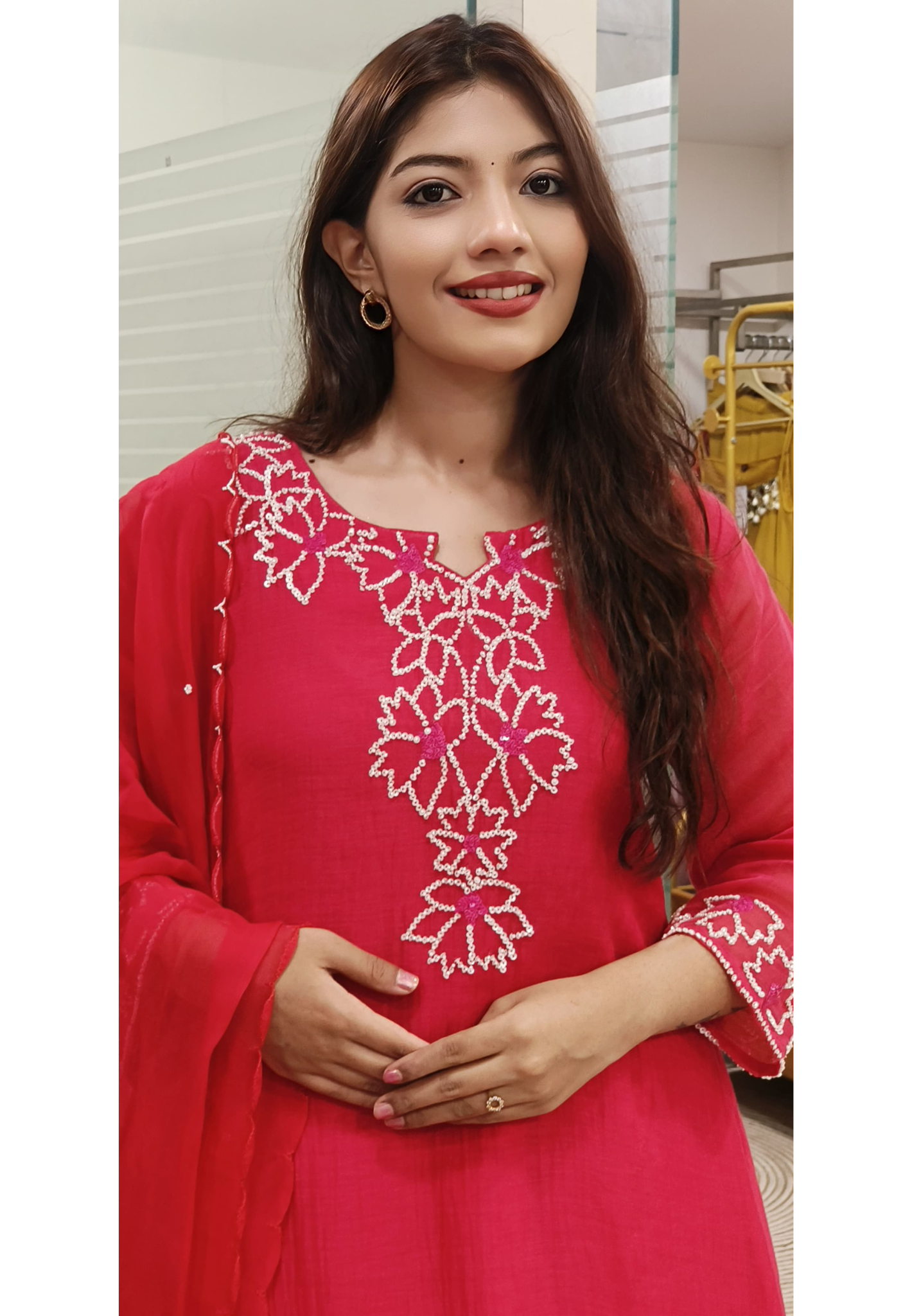 Bead Embroidered Mul Chanderi Cotton Aline Full Suit Set