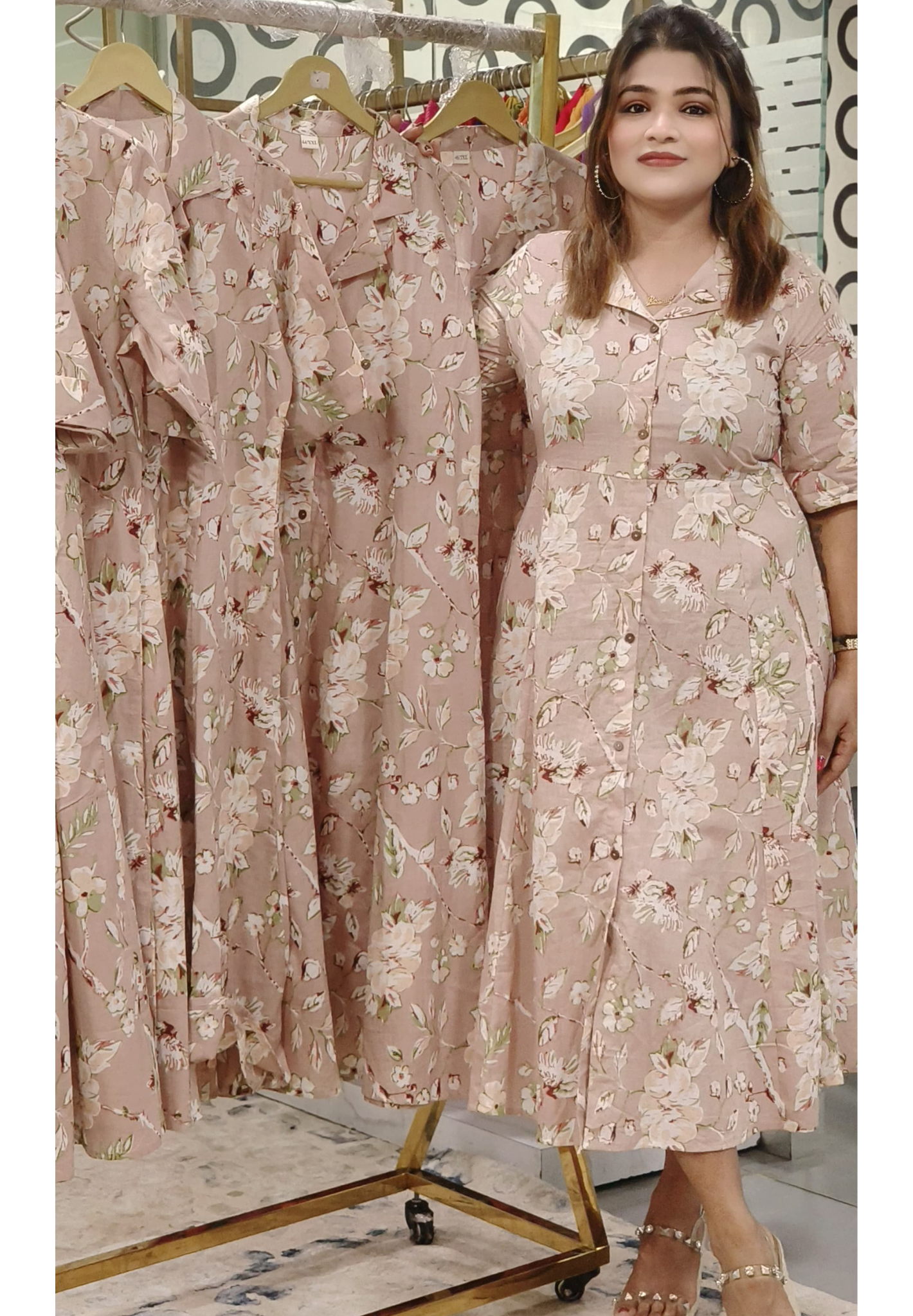 Collar style Floral Print Casual Frock With Pocket-9530,9531