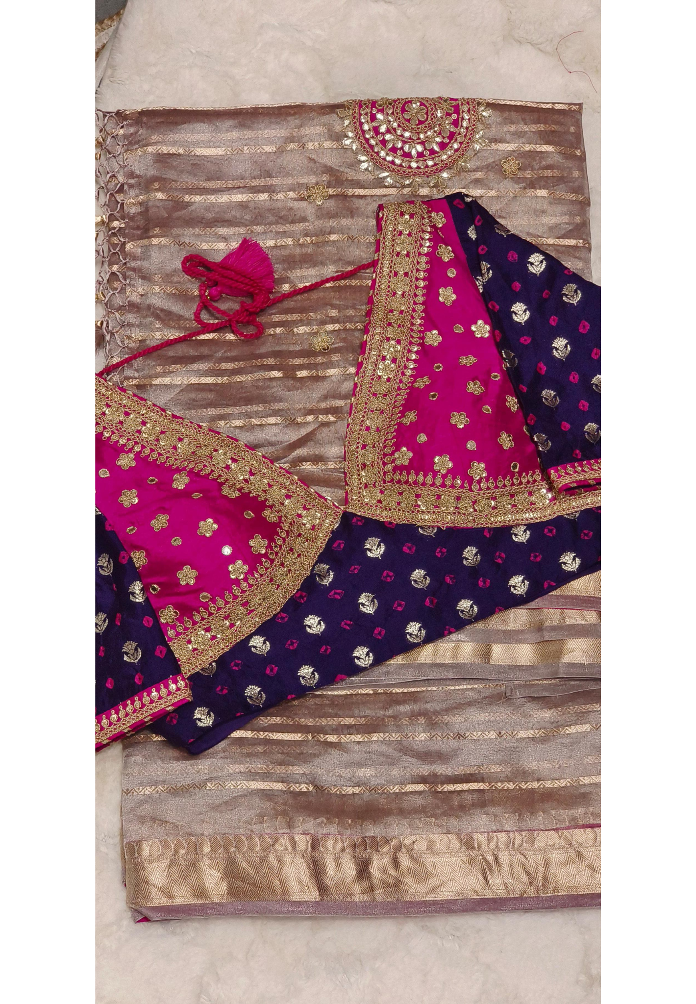 Heavy Embroidered Real Tissue Fabric Designer Saree With Stitched Padded Blouse