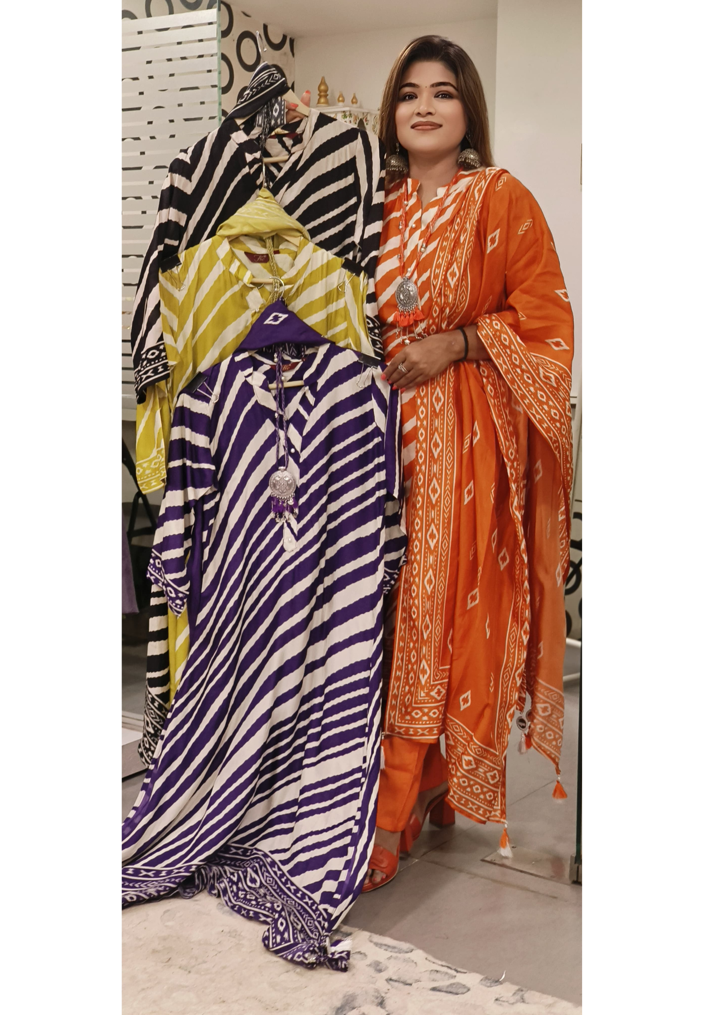 LEAN FIT Dola Silk LehriyaKurta Pant Set With Dupatta Stylish Neck piece- 09584 DISPATCHING WILL BE FROM TUESDAY