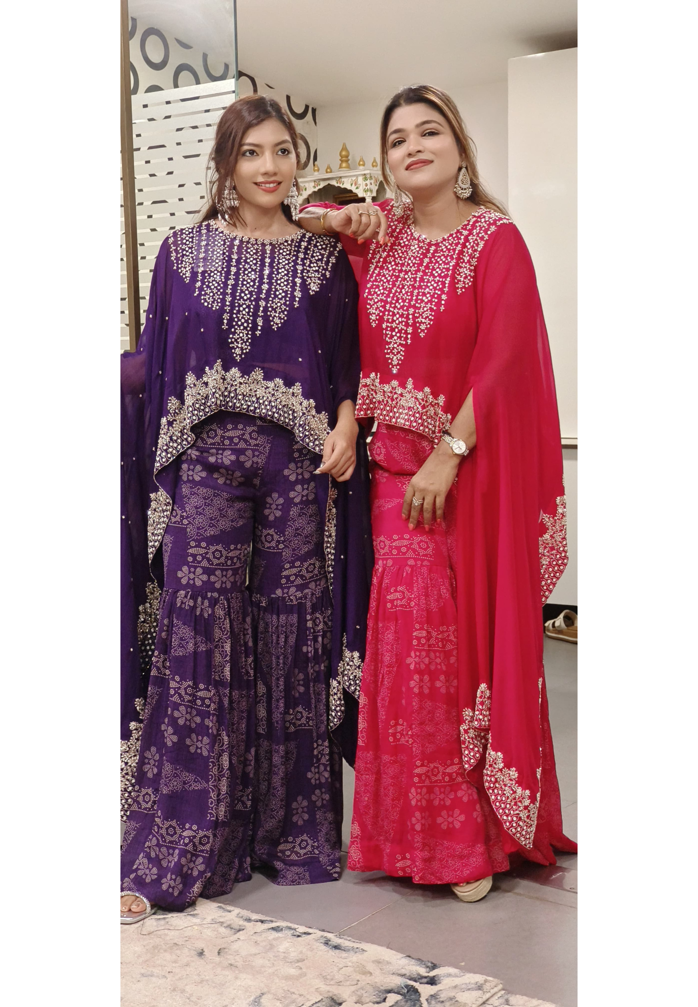 Designer Cut Dana Embroidered Indo Western Wear With Heavy Stoned Organza Cape Short Padded Busters And Sharara- 09655