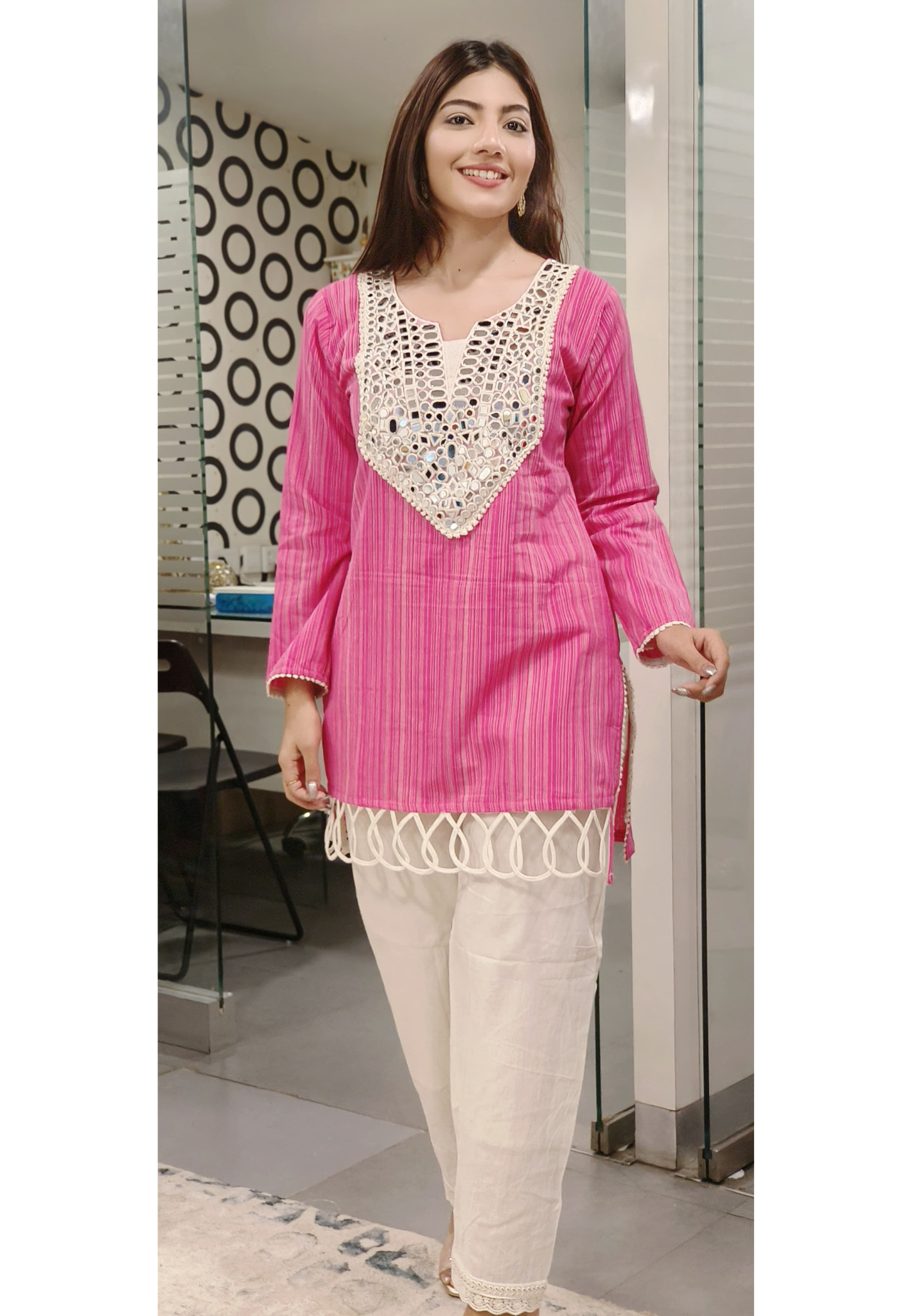 Cotton Fabric Cord-Set In Real Mirror Work 09743