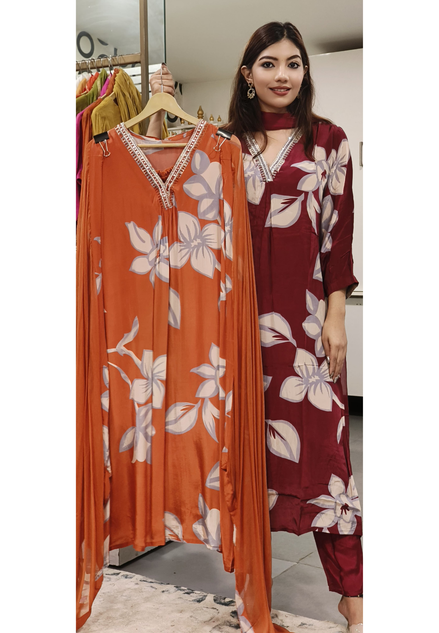 Aline Crape Floral Embellished Kurta Set with Matching Pants And Dupatta-7800,6610