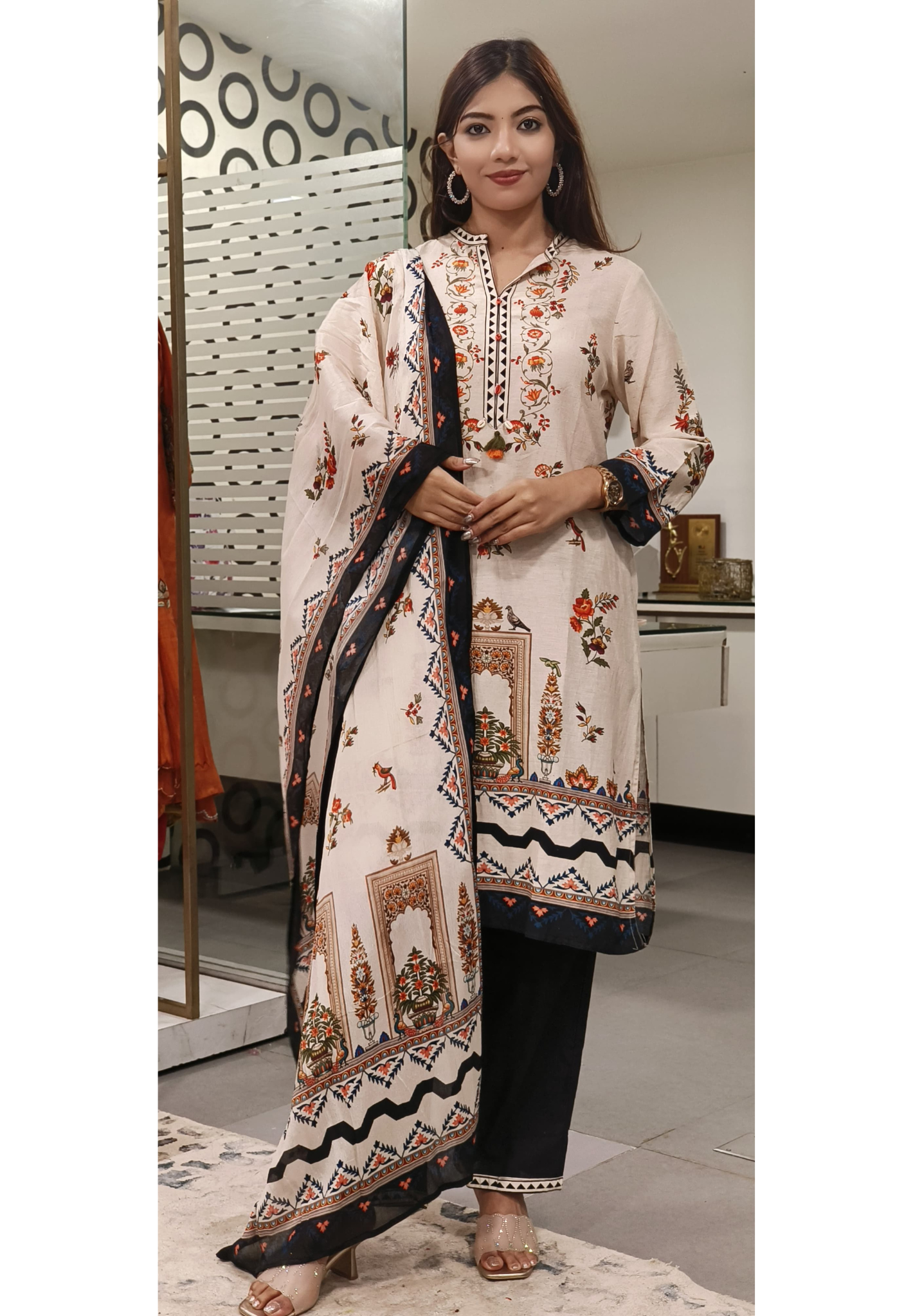 Linen Cotton Printed full suit set-09783