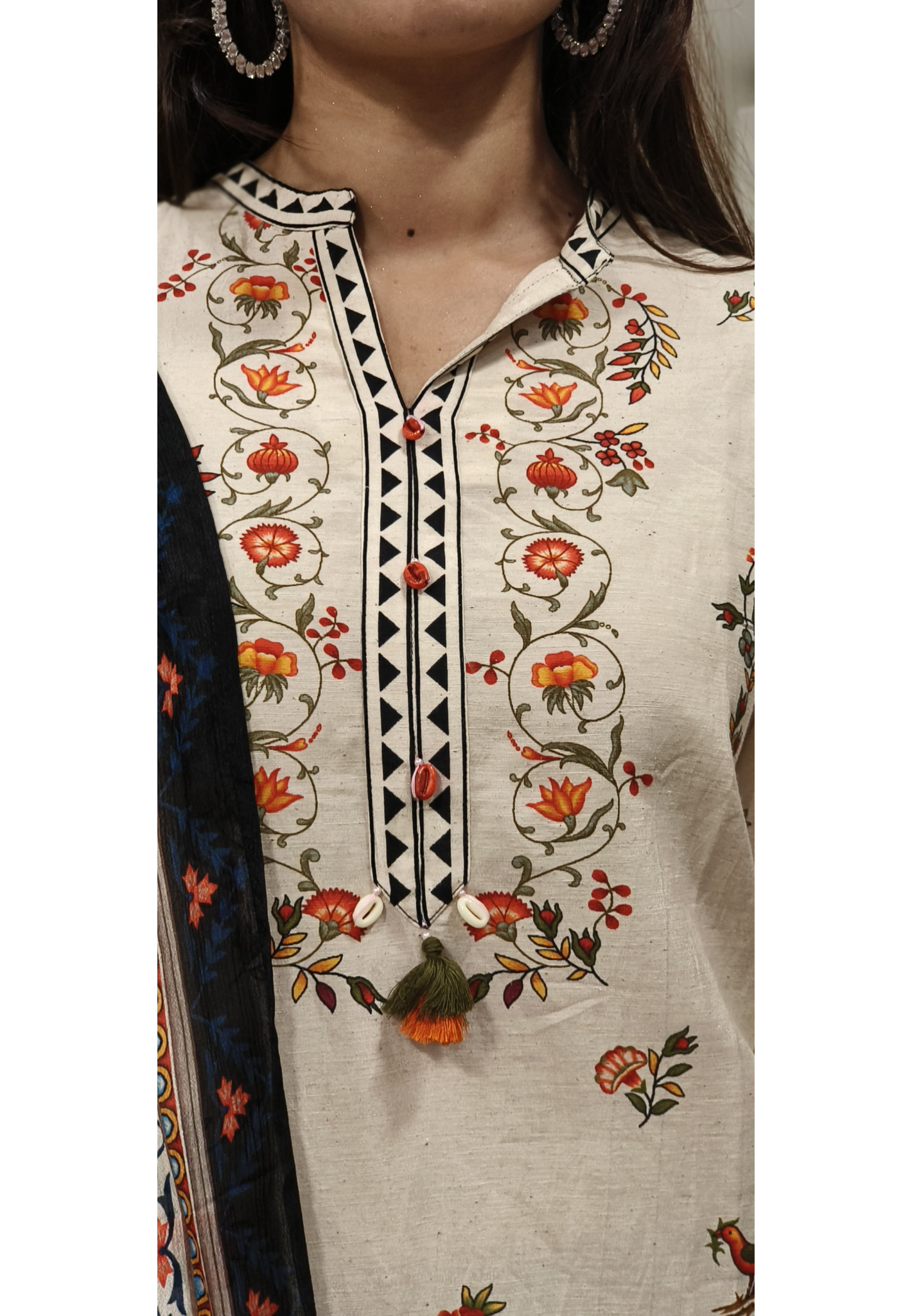 Linen Cotton Printed full suit set-09783