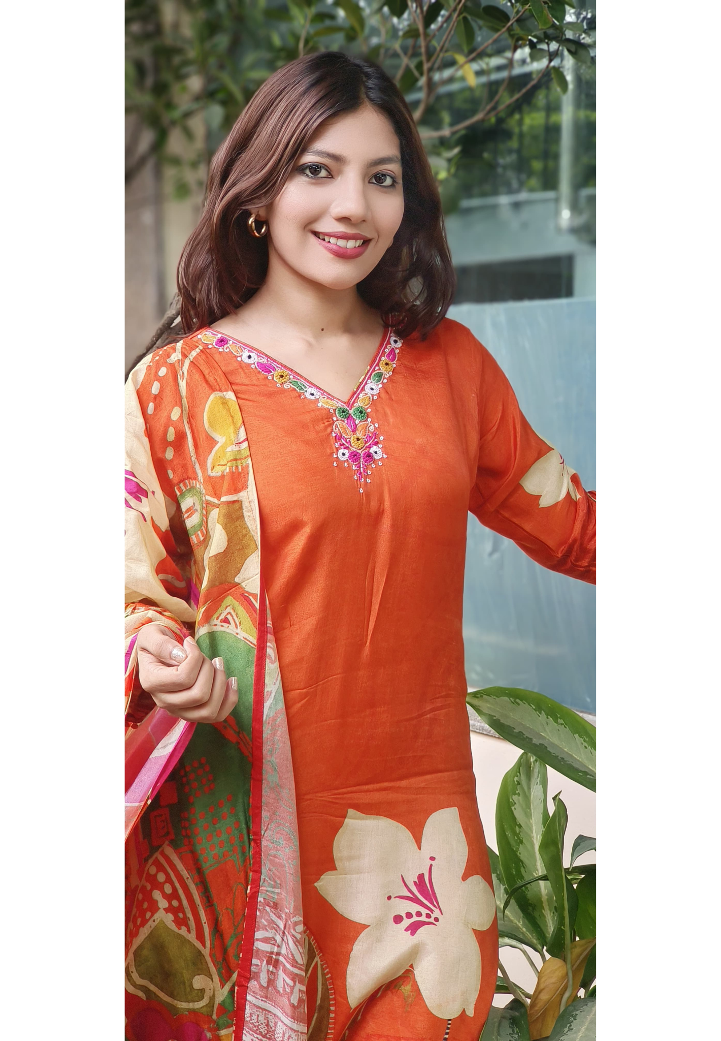 Digital Floral Print Kurta Pant With Dupatta In Dola Silk Fabric