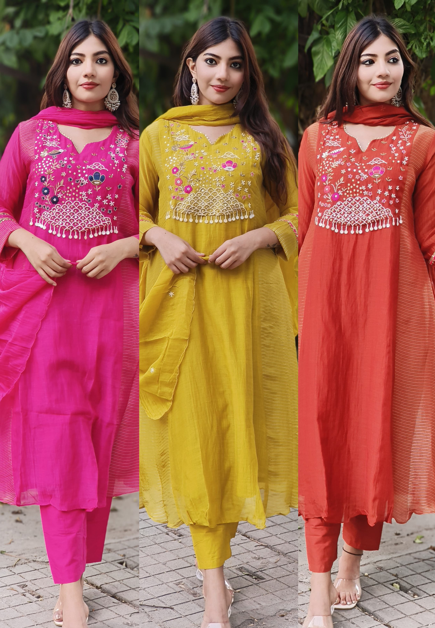 Mul Chanderi Full Suit With Zari Work & Embroidery- 10243, 10244, 10245
