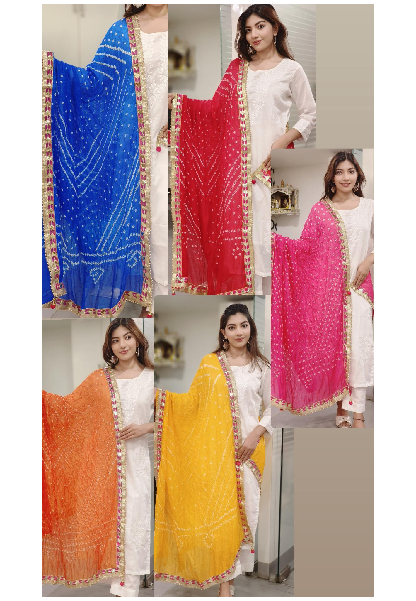 Muslin Silk Bandhani Printed Gotta Work Border Dupatta Only Dispatching After 10 Days