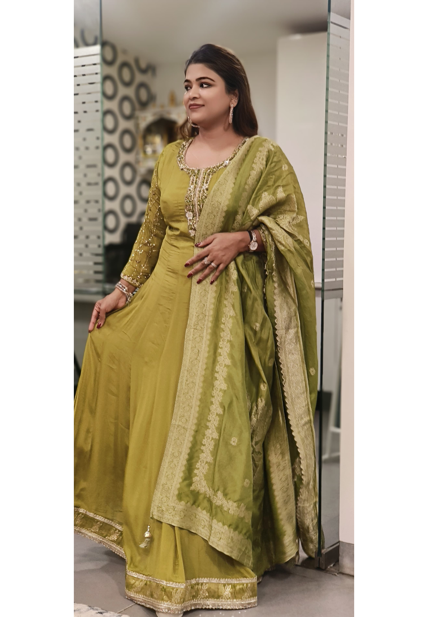 Beautiful Cut Dane & Thread Embroidery Panel Anarkali Gown With Dupatta In Chinon Fabric 10332,10331