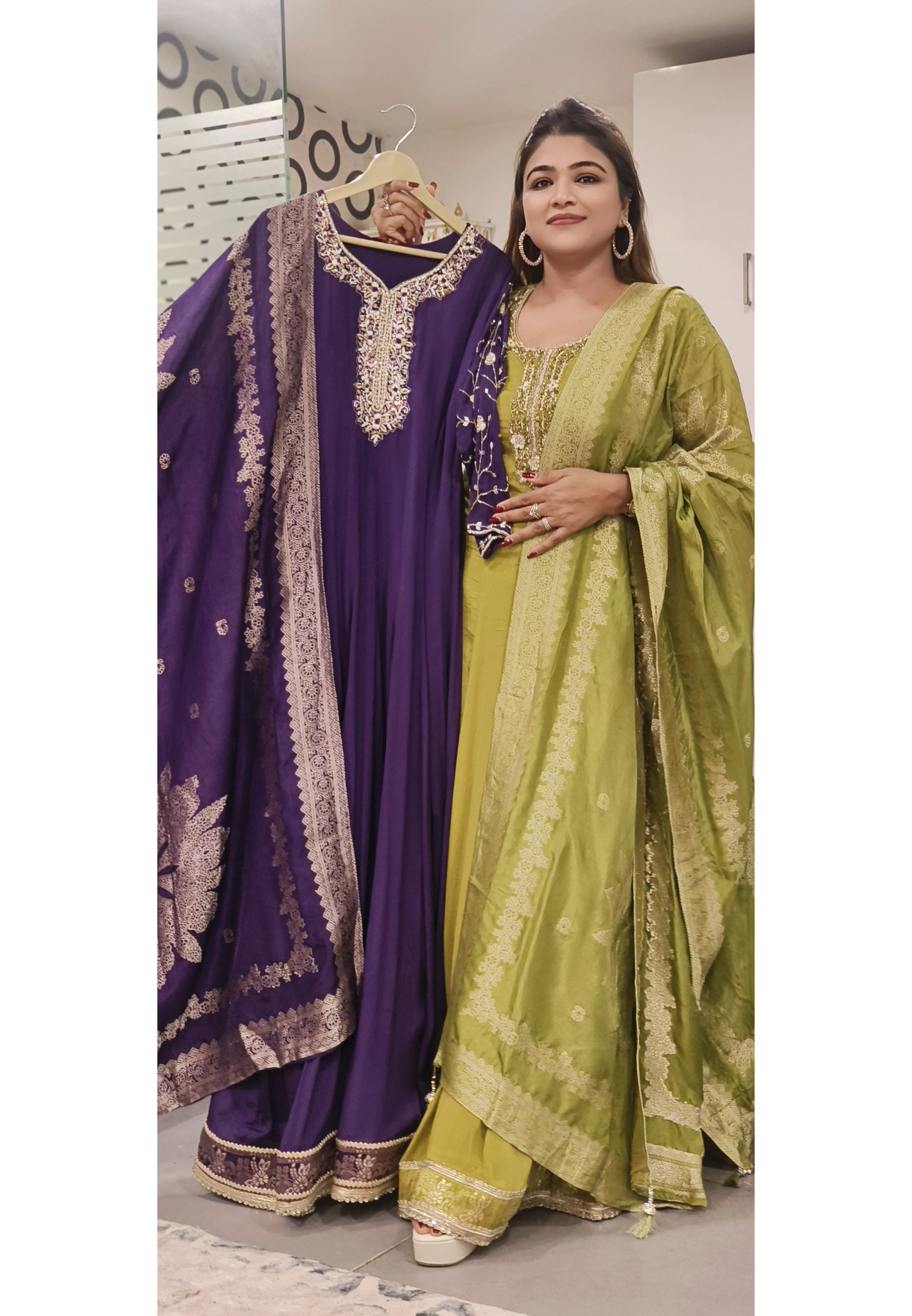 Beautiful Cut Dane & Thread Embroidery Panel Anarkali Gown With Dupatta In Chinon Fabric 10332,10331