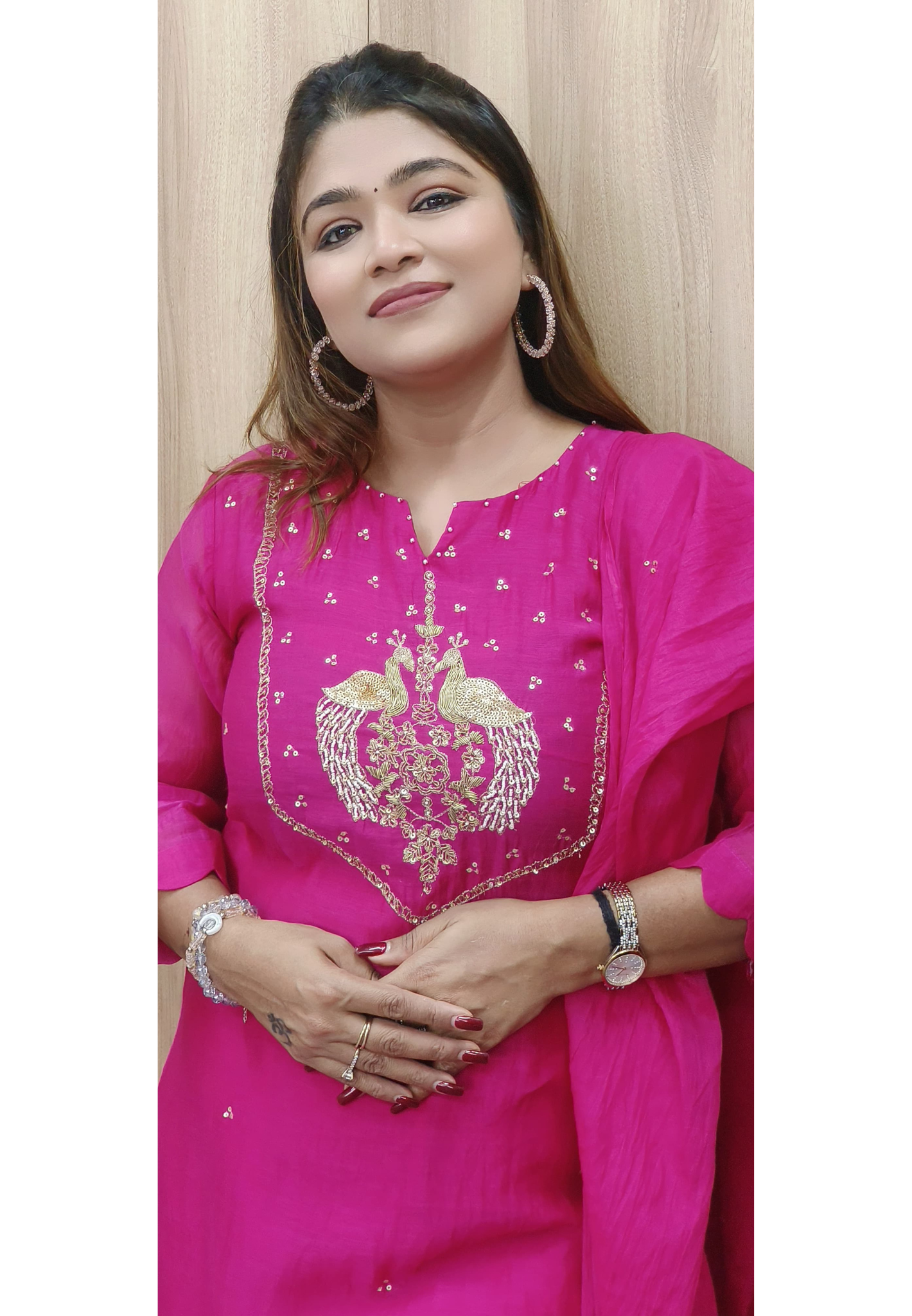 Bird Handwork A-Line Full Suit With Dupatta In Mul Chanderi Fabric- 10335