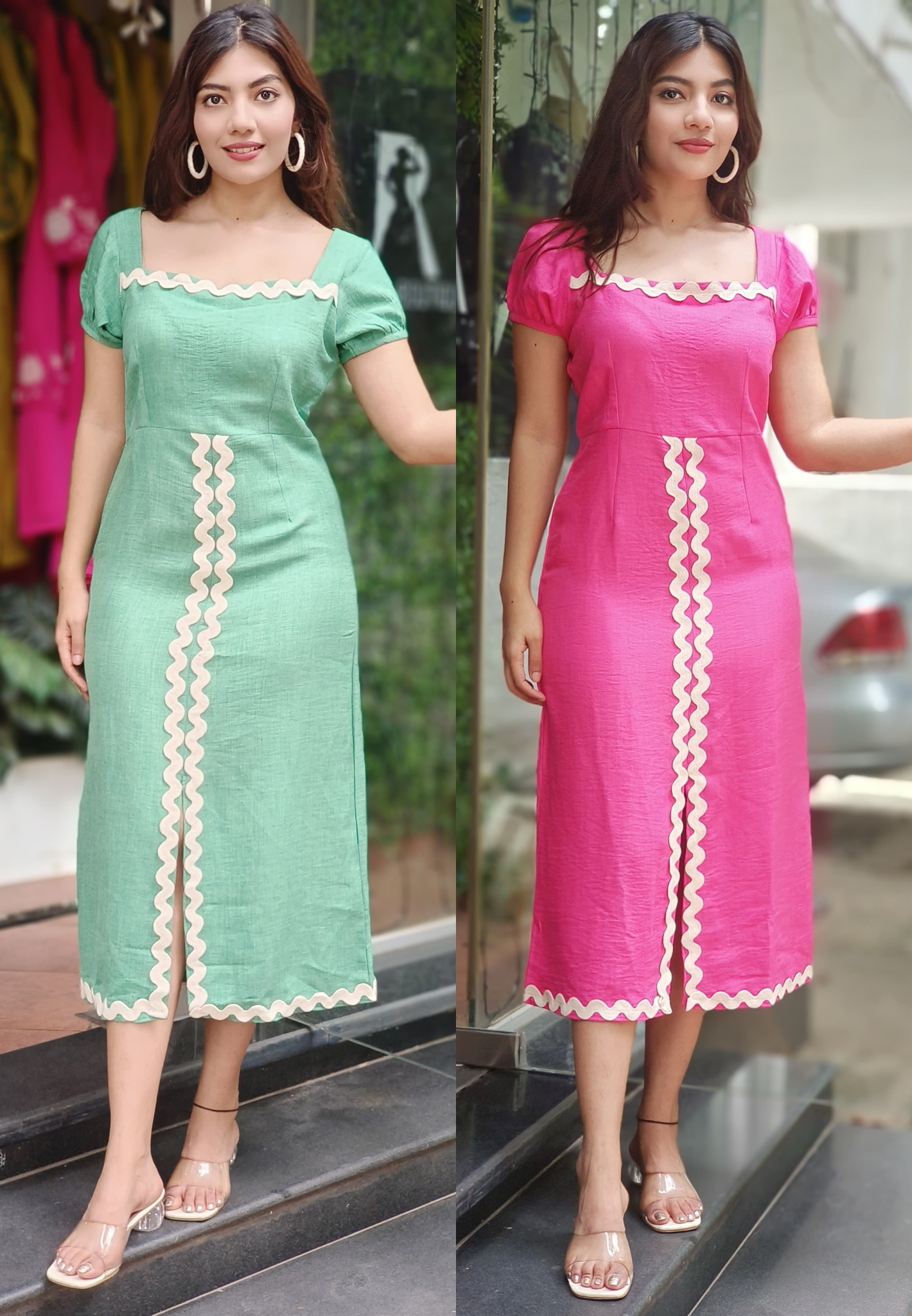 Imported Wavy Lace Solid Color Ankle Length Dress
