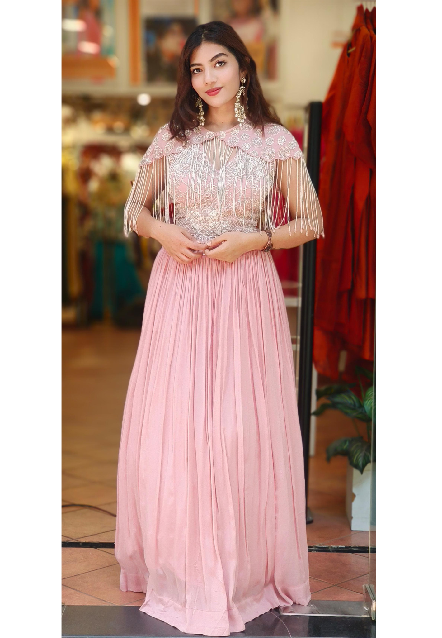 Heavy Handwork Crop-Top Skirt With Stylish Cape