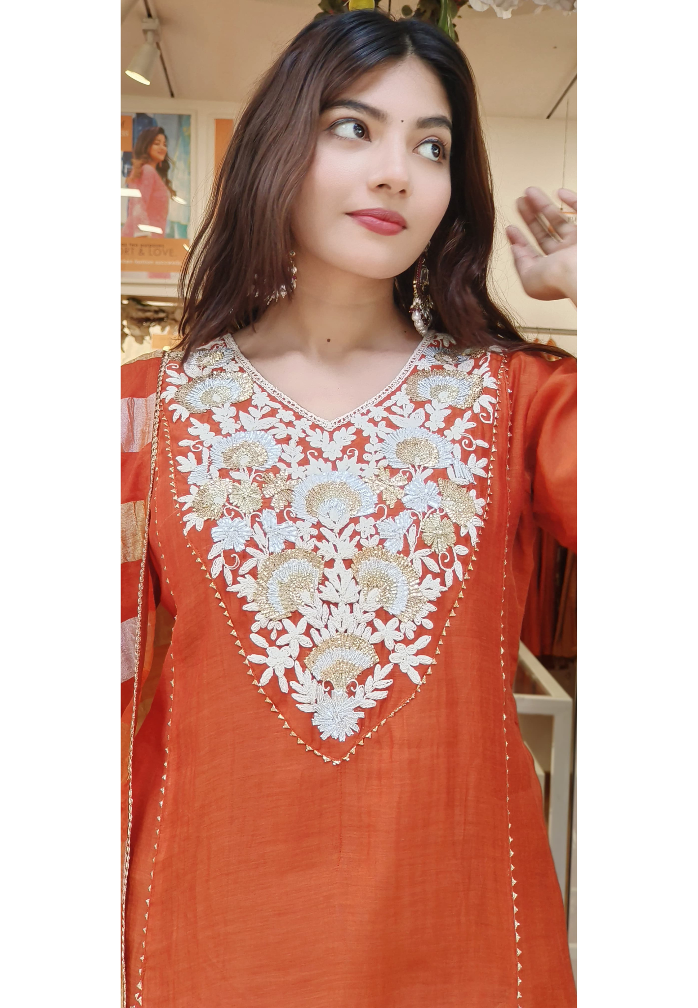Floral Embroidery Front Work A Line Full Suit With Dupatta In Mul Chanderi Fabric- 10171